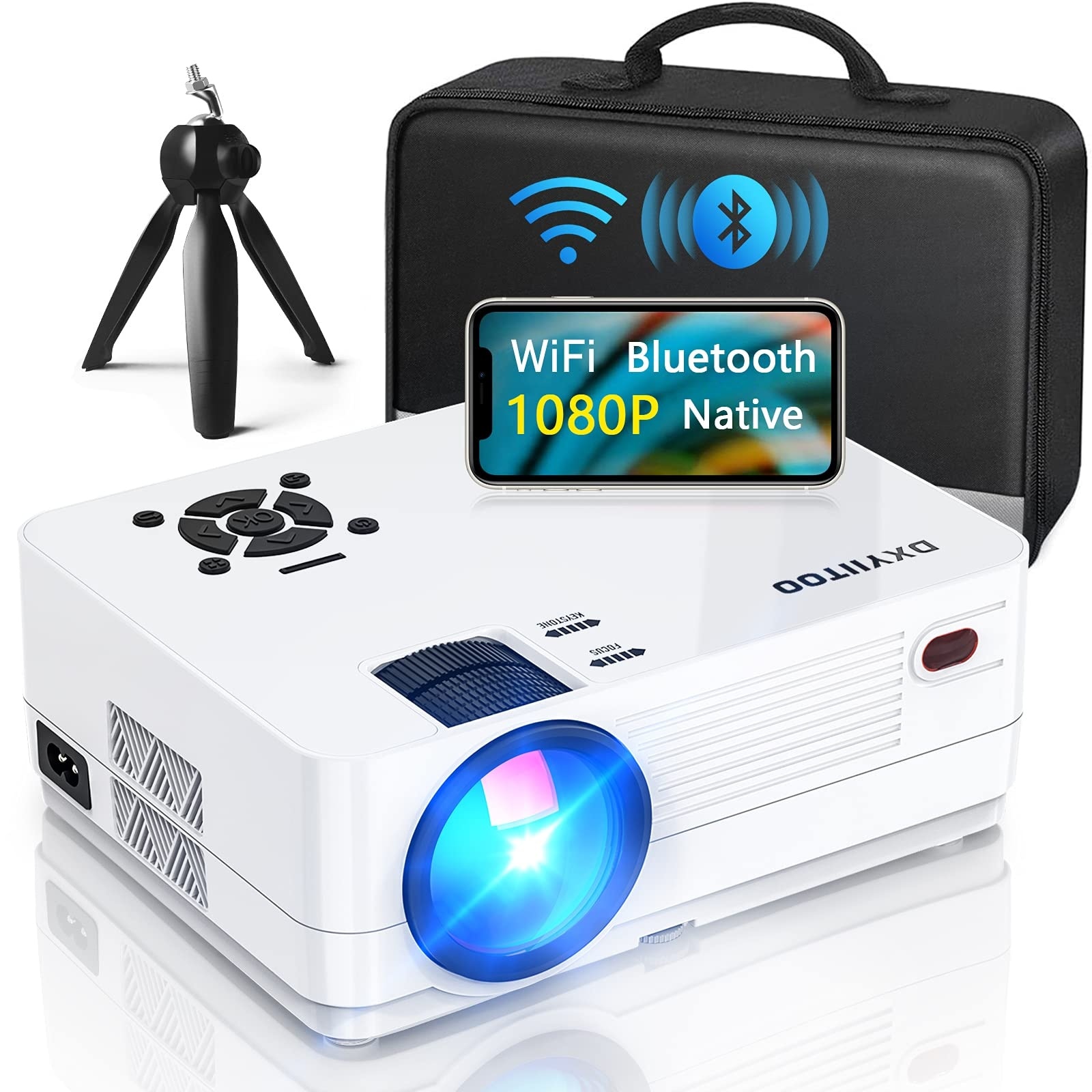 Etokfoks  native 1080P home projector with 20000 lumen brightness 300 in display 4K compatible full HD video HDMI and USB input for indoor