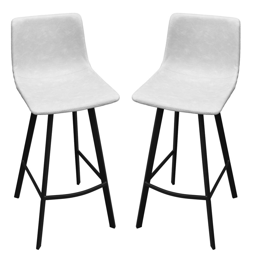 Leisuremod BG3465909 Elland Modern Upholstered Leather Bar Stool With Iron Legs  Footrest Set of 2