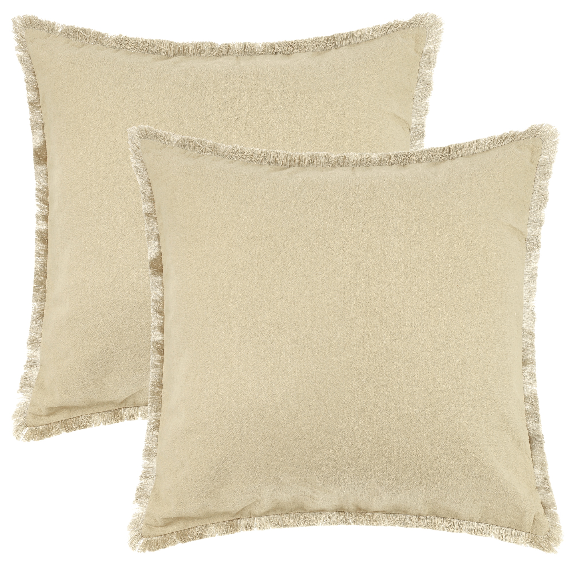 Unique Bargains 2pcs Cotton Decorative Throw Pillow Cover with Tassel Trim for Farmhouse Sofa Couch Bed Decor 18 X 18 Inch Beige