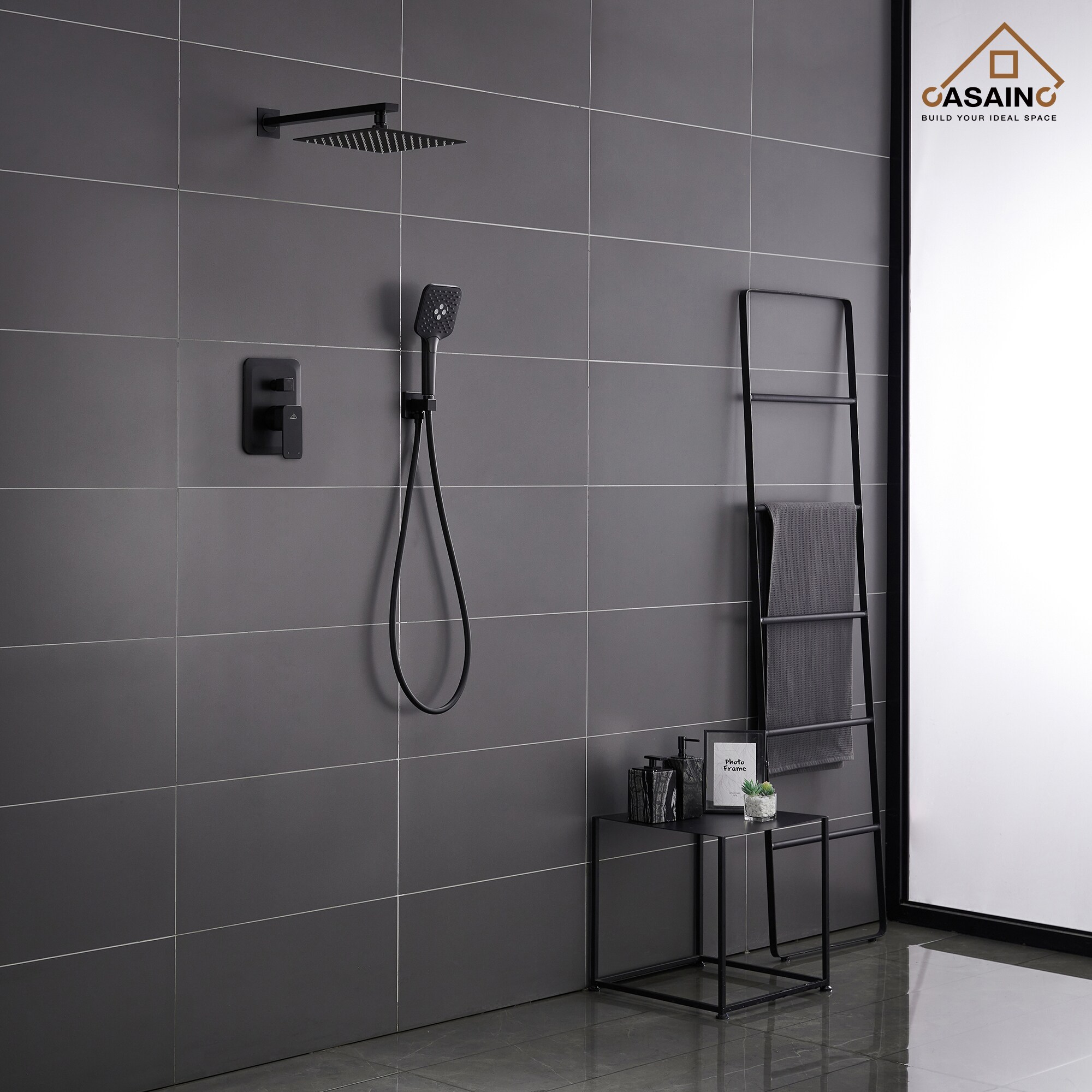 CASAINC Shower Systems Matte Black 1-handle Single Function Square ...