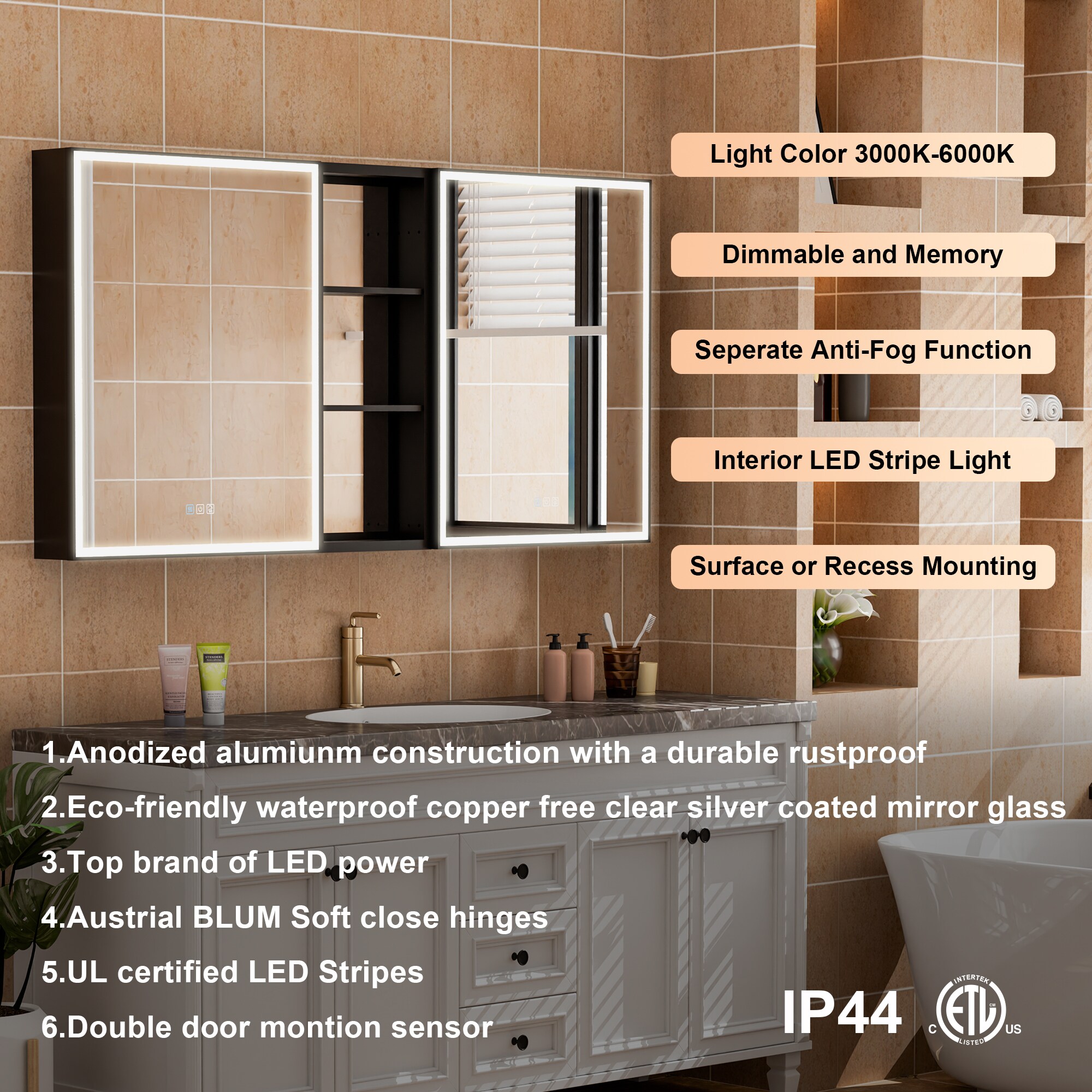 WELLFOR W12MCL2430LR-MC Bathroom-Medicine-Cabinets - View #4
