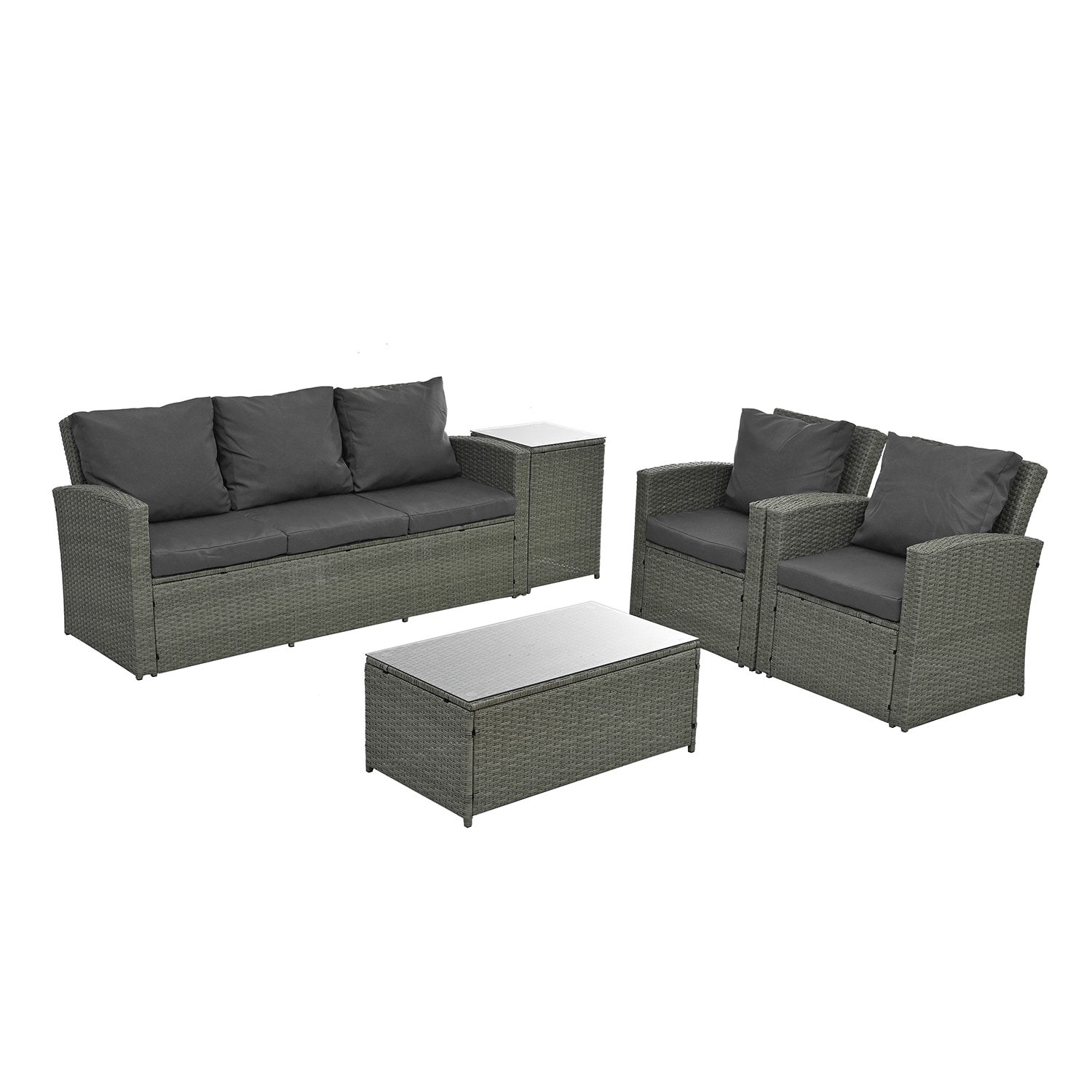 SINOFURN SYB790008GY 5 -Piece Wicker Patio Sofa Conversation Set with Gray Cushions