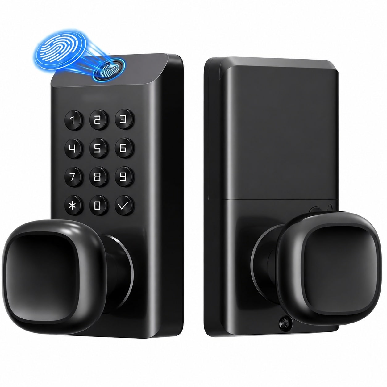 Lukvuzo  Fingerprint Keyless Entry Door Lock Heavy Duty Zinc Alloy Door Knob with Keypad and Handle Voice Prompt for Easy Setup and Use