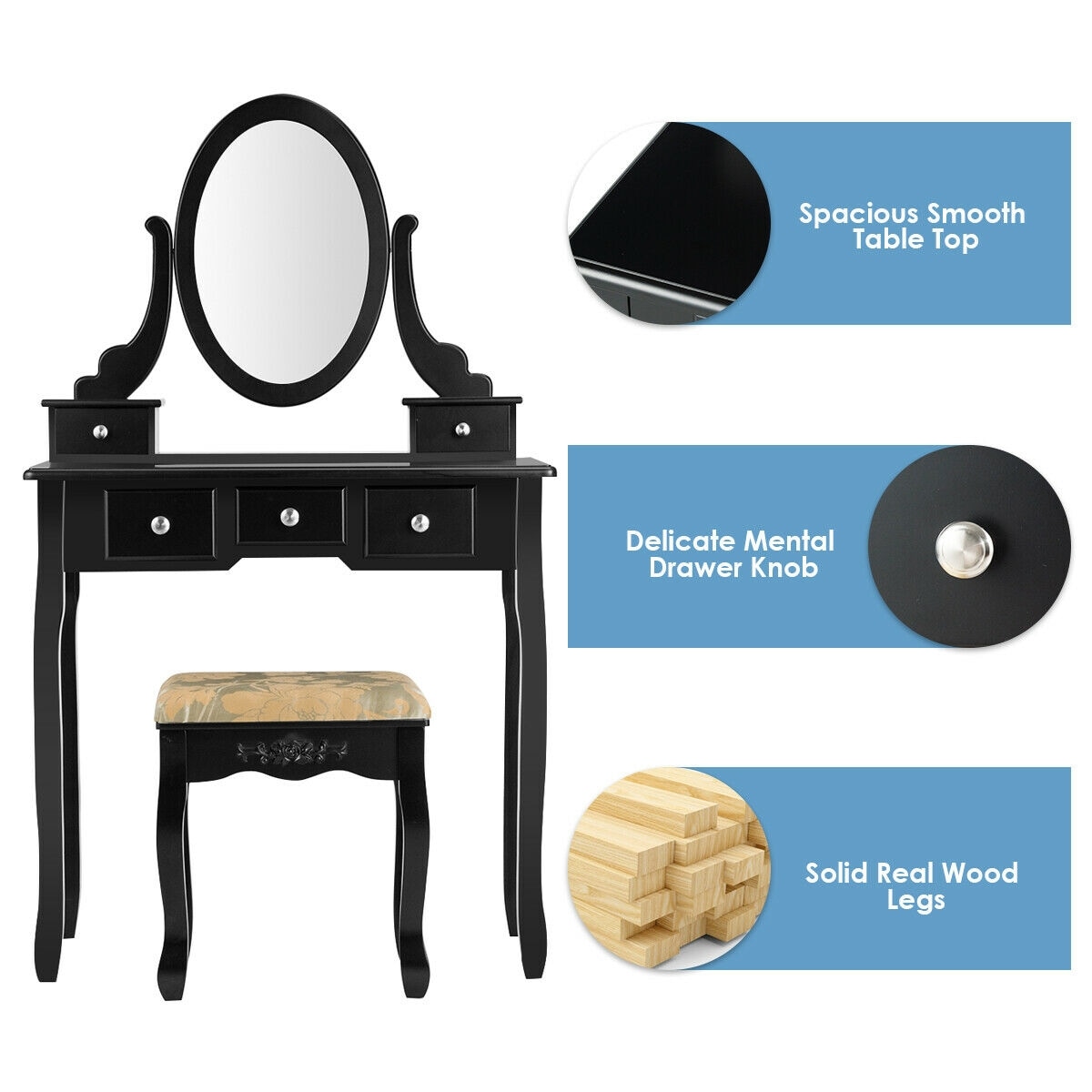CASAINC WF-HYSN-66129BK Bedroom-Vanities - View #5