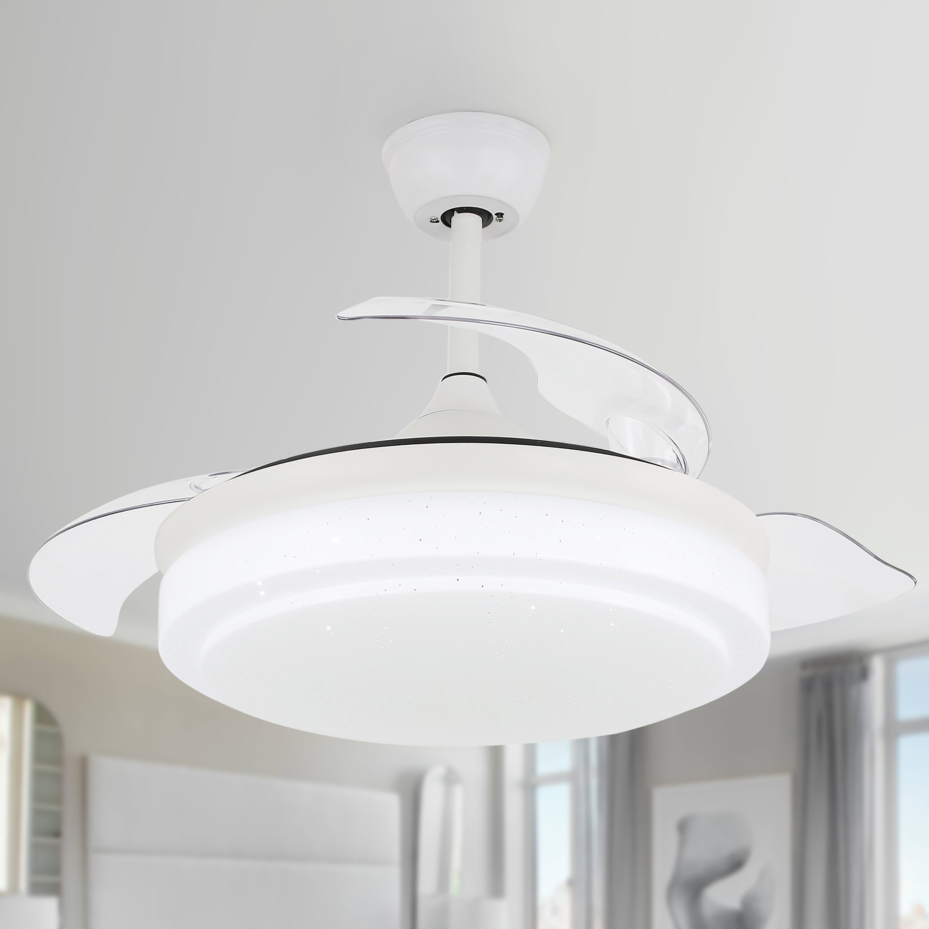Cusp Barn DC4262-W DC4262 42-Inches White with Color-Changing Indoor Downrod mount Standard Ceiling Fan With Light and Remote ( 3 -Blade)