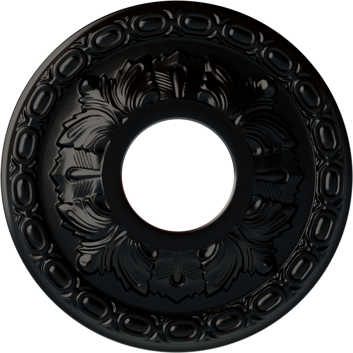 Ekena Millwork CM11LFBLF Leaf 11.375-in W x 11.375-in L Painted Jet Black Polyurethane Whole Ceiling Medallion