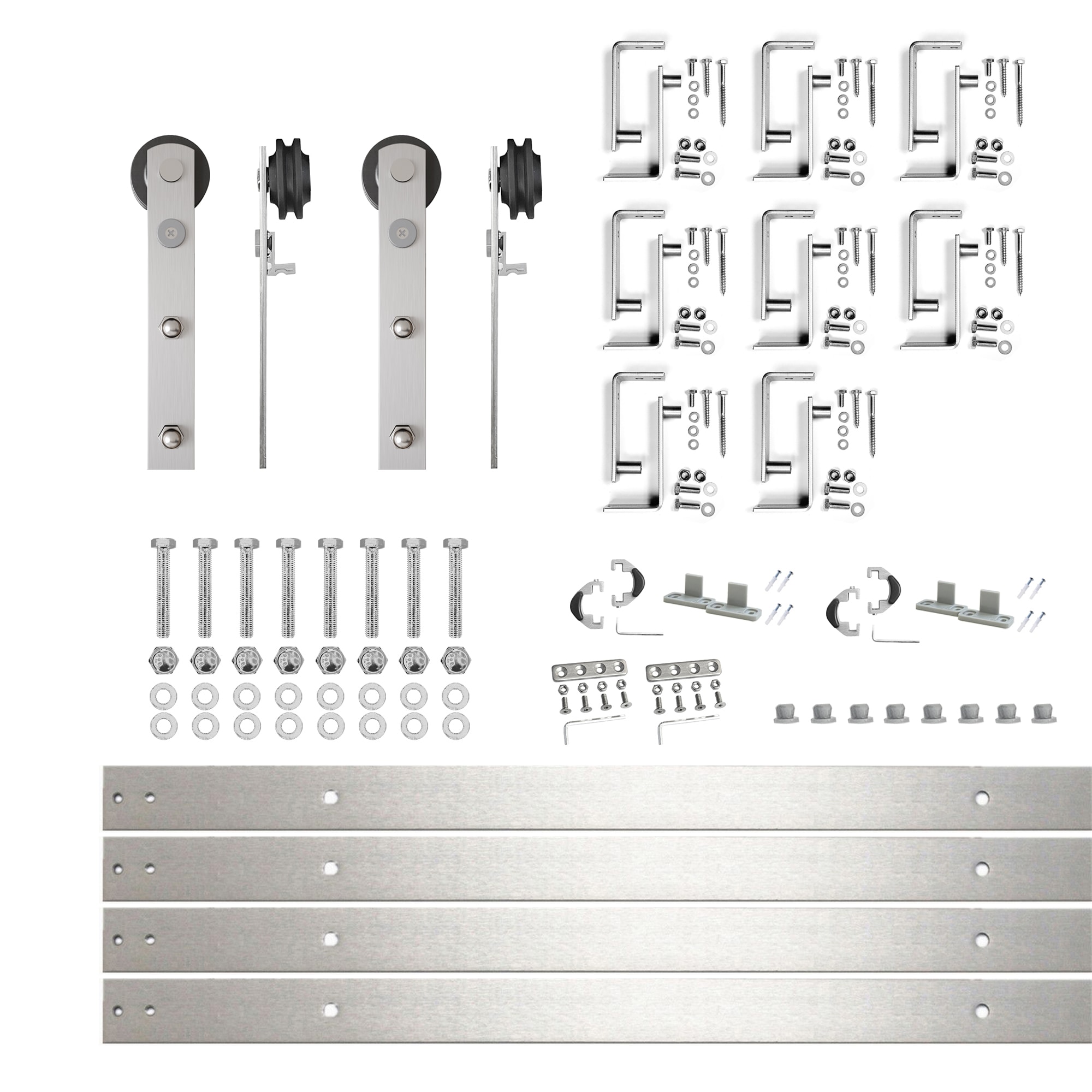 HOMACER ZT4DNZ120C 120-in Brushed Brushed Nickel Indoor I-strap Double bypass Barn door hardware kit