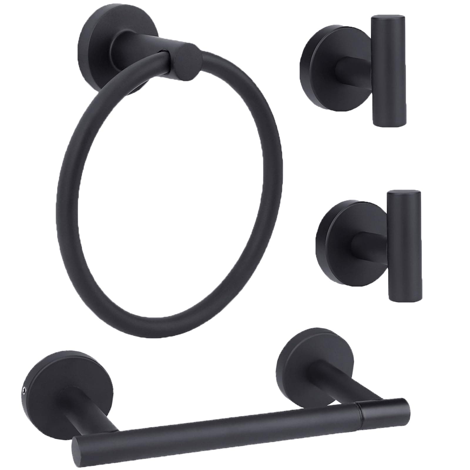 Lovav Matte Black a Stainless Steel Bathroom Hardware Set Towel Ring Toilet Paper Holder 2 Robe Hooks