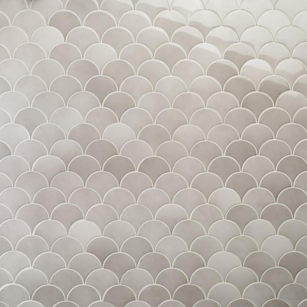 Tidewater Gray Polished Ceramic Fish Scale Wall Tile