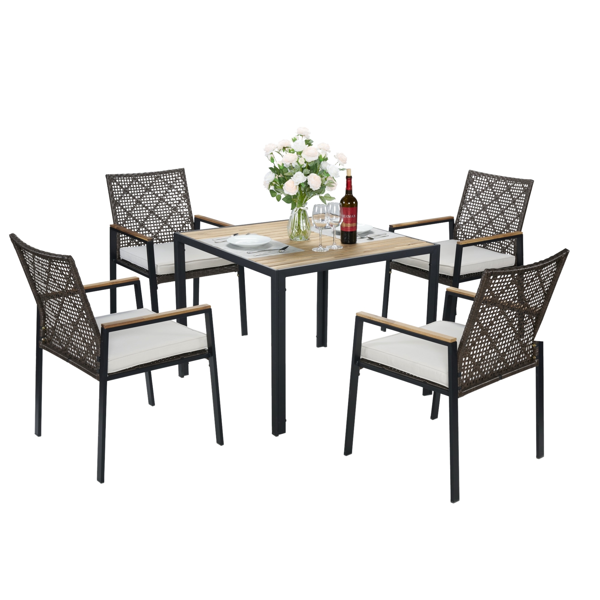 LOVMOR SF-R-W2391S00001 All Weather 5-Piece Patio Dining Table Sets Patio Conversation Set