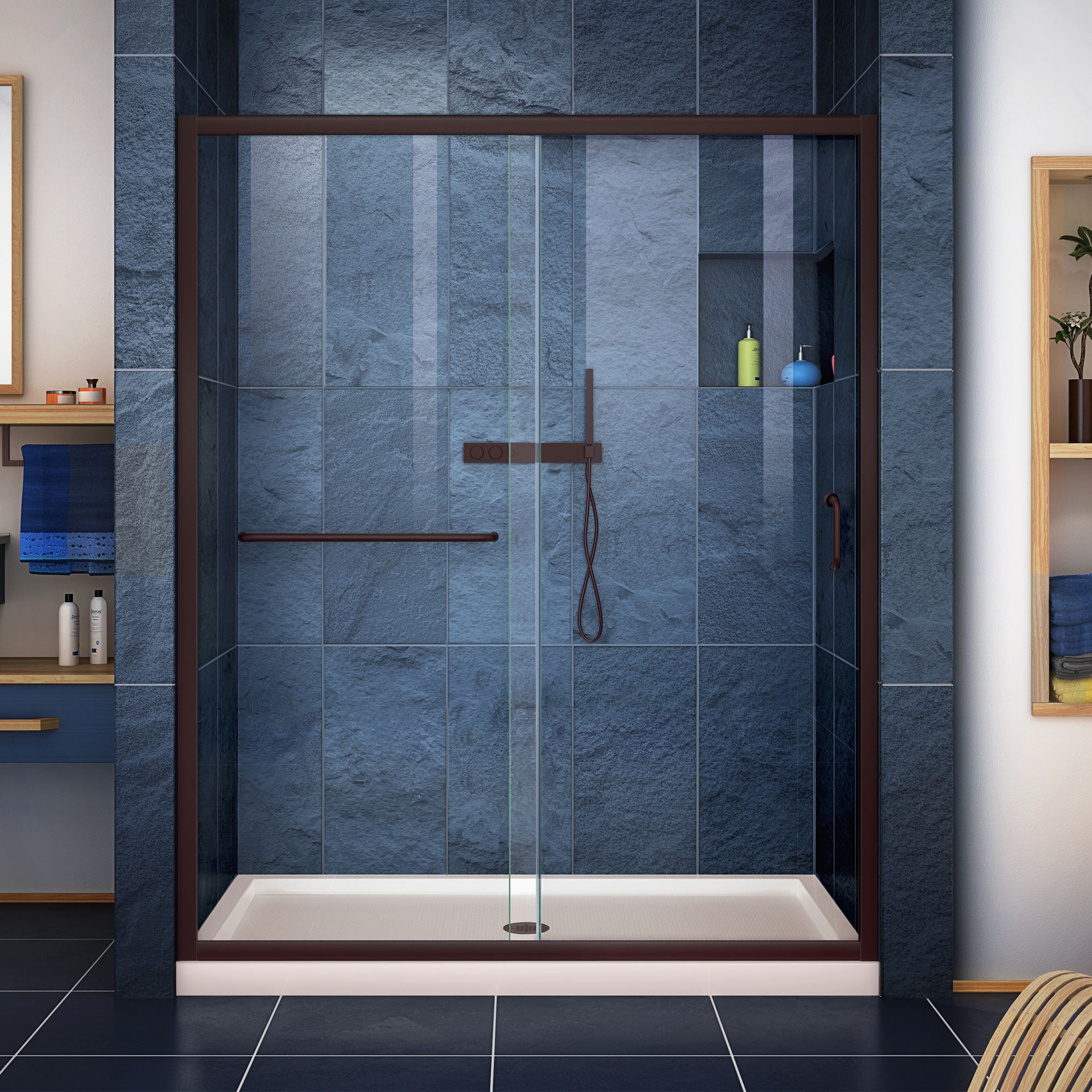 DreamLine Infinity-Z Biscuit 2-Piece 32-in x 54-in x 75-in Base/Door  Rectangular Alcove Shower Kit (Center Drain)