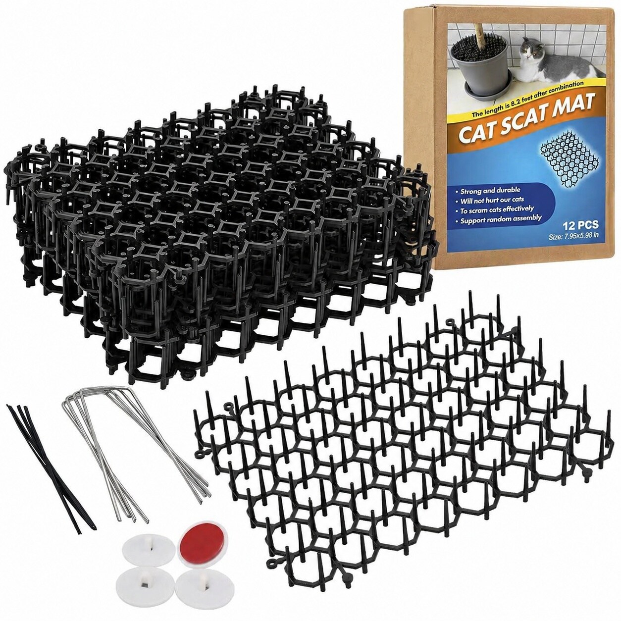 Phyfalip  12 pack cat deterrent mat 8 x 6 inch scat mat with spikes for indoor furniture outdoor garden fence and plant protection flexible
