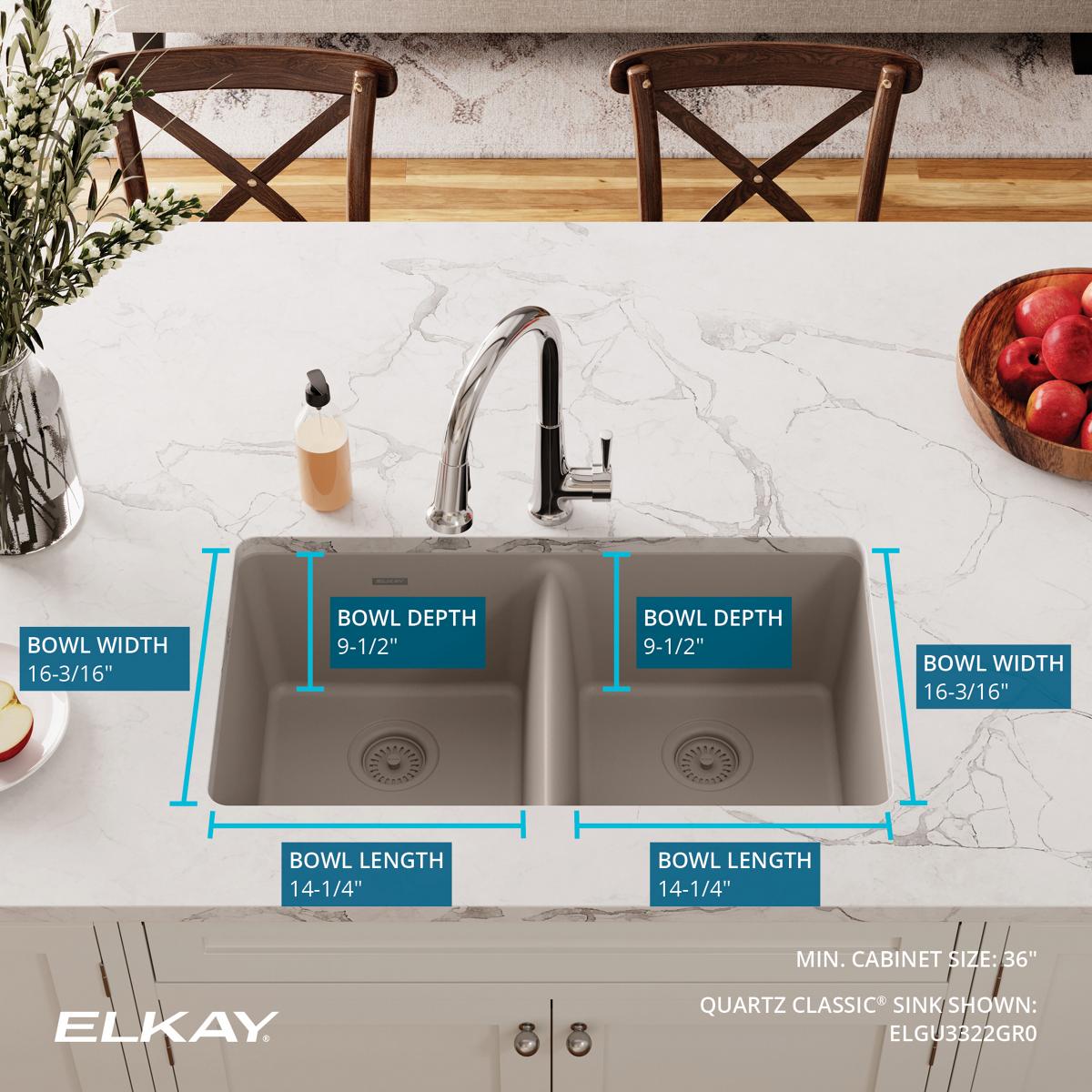 Elkay Quartz Classic Undermount 33-in x 18.5-in Greige Quartz Double ...