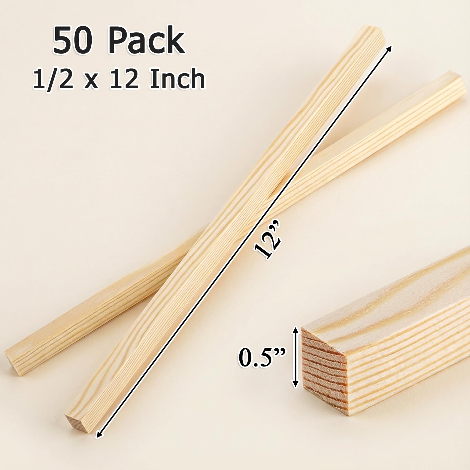 Aoibox 50 Pack 1 2 x 12 in Unfinished Square Pine Wood Dowel Rods for ...