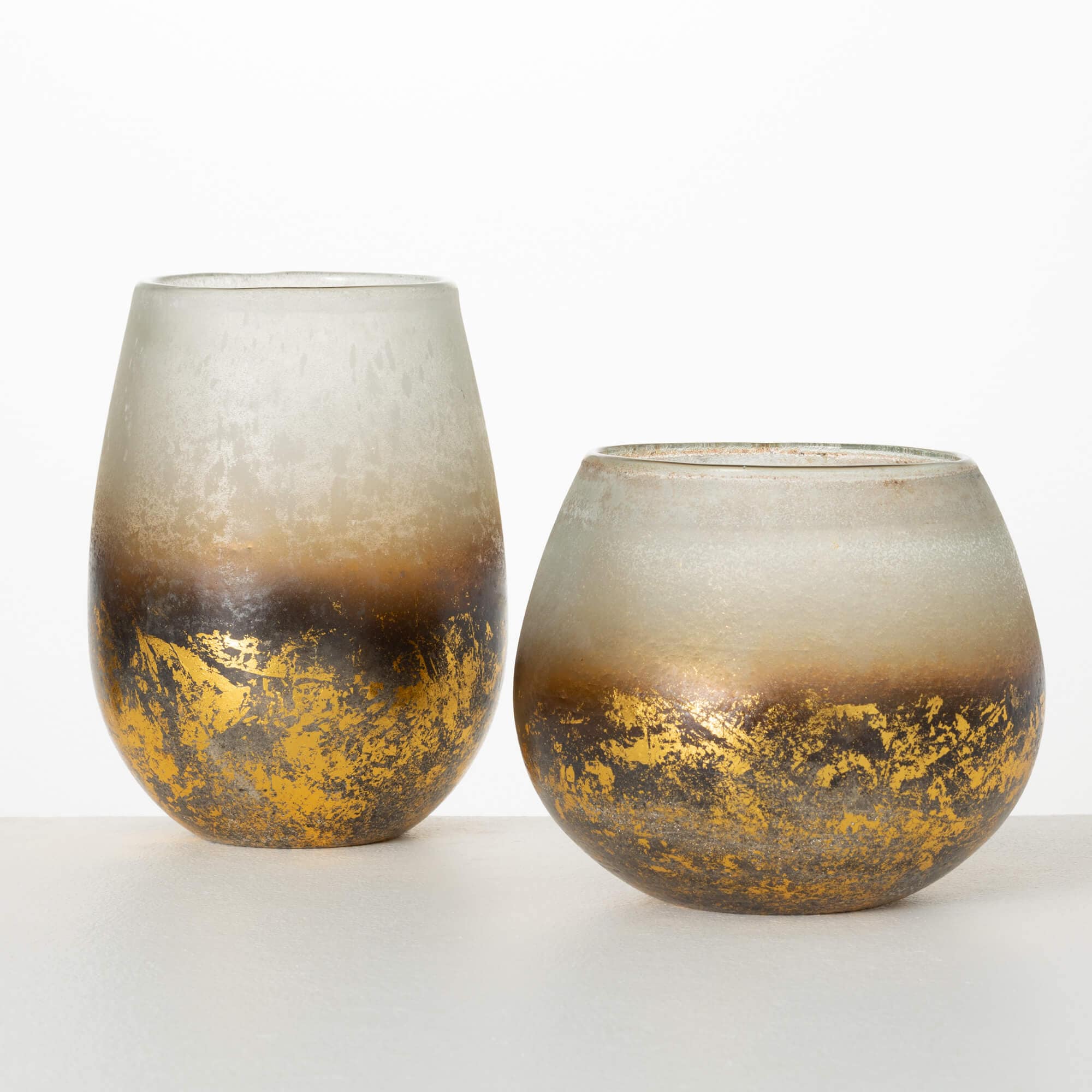 Elegant Frosted Gold Leaf Glass Decorative Table Vases Set