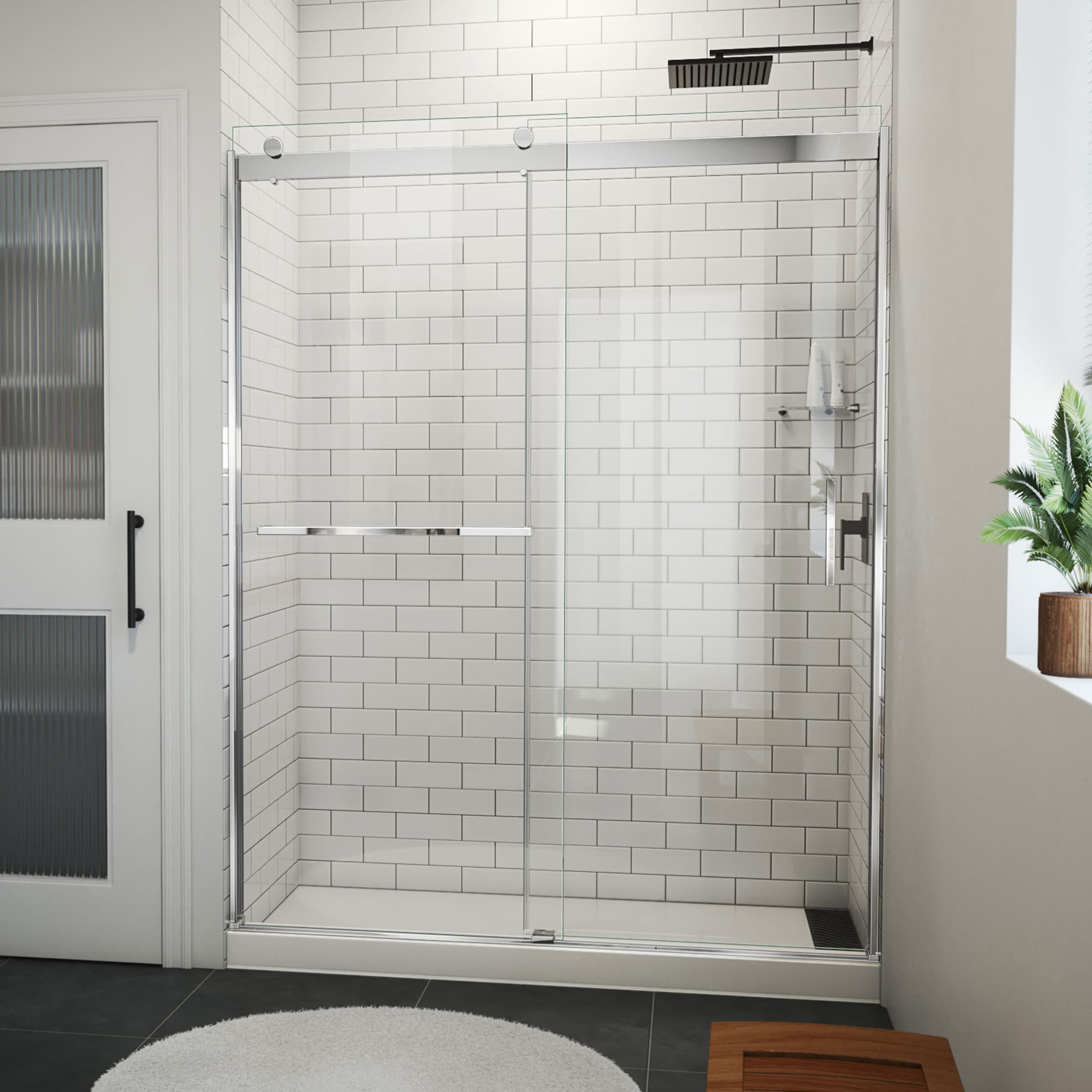 DreamLine SDVH60W760VXX01 Sapphire-V Chrome 56-in to 60-in W x 76-in H Semi-frameless Bypass Sliding Shower door 5/16-in Thick Clear Glass