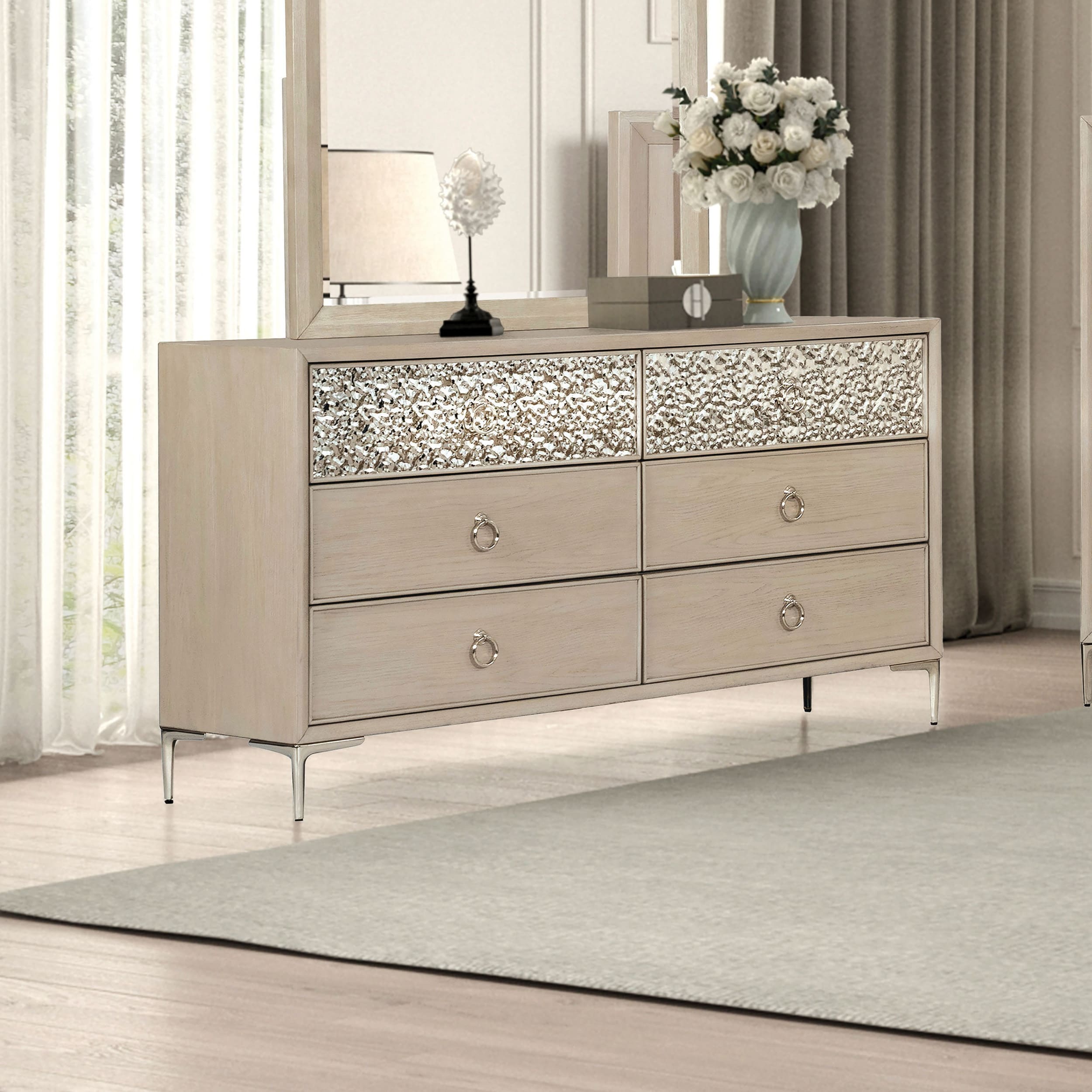 Furniture of America IDF-79008NT-D Jolt Natural Oak Rubberwood 6 -Drawer Standard dresser