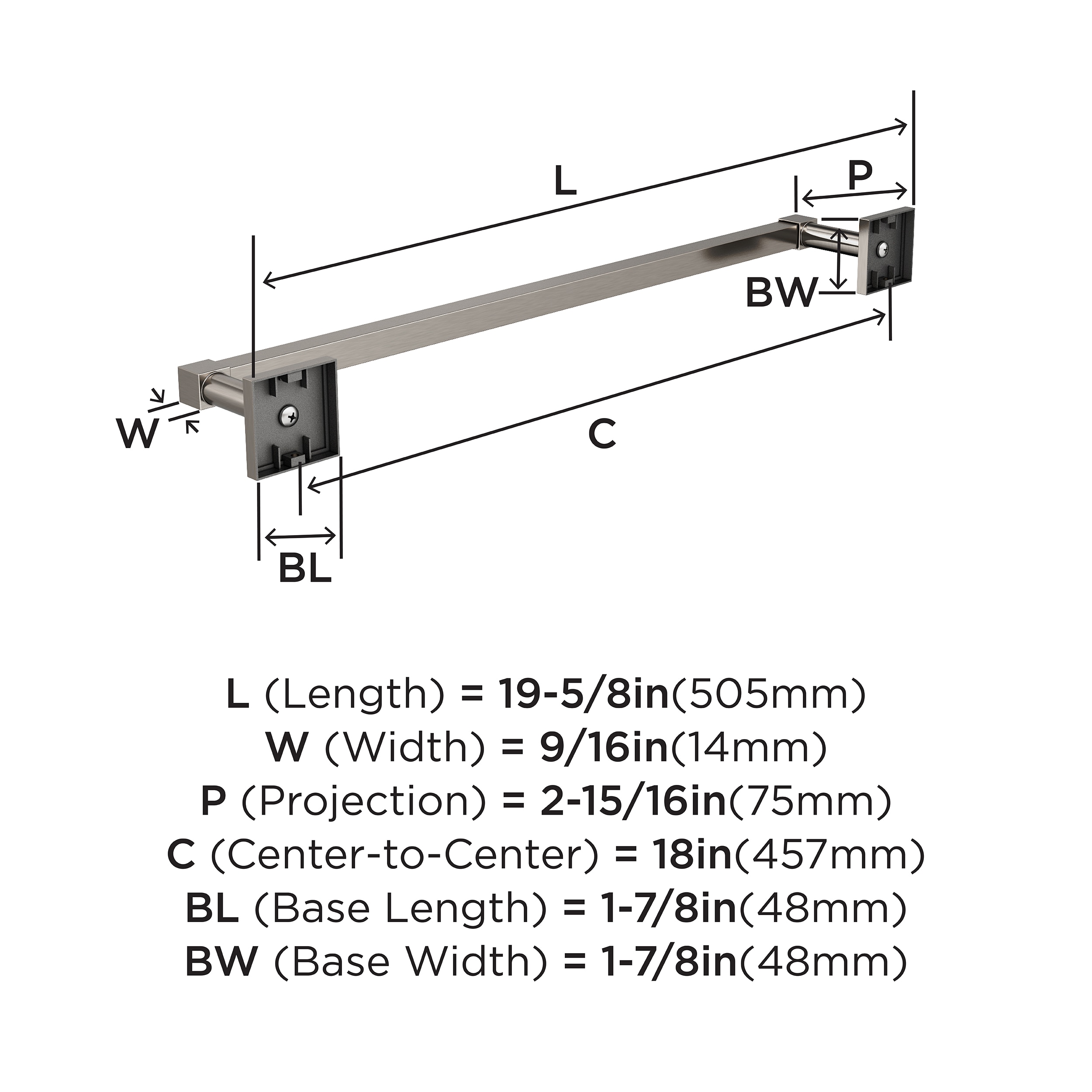 Matte Black 18 Inch Wall Mounted Towel Bar