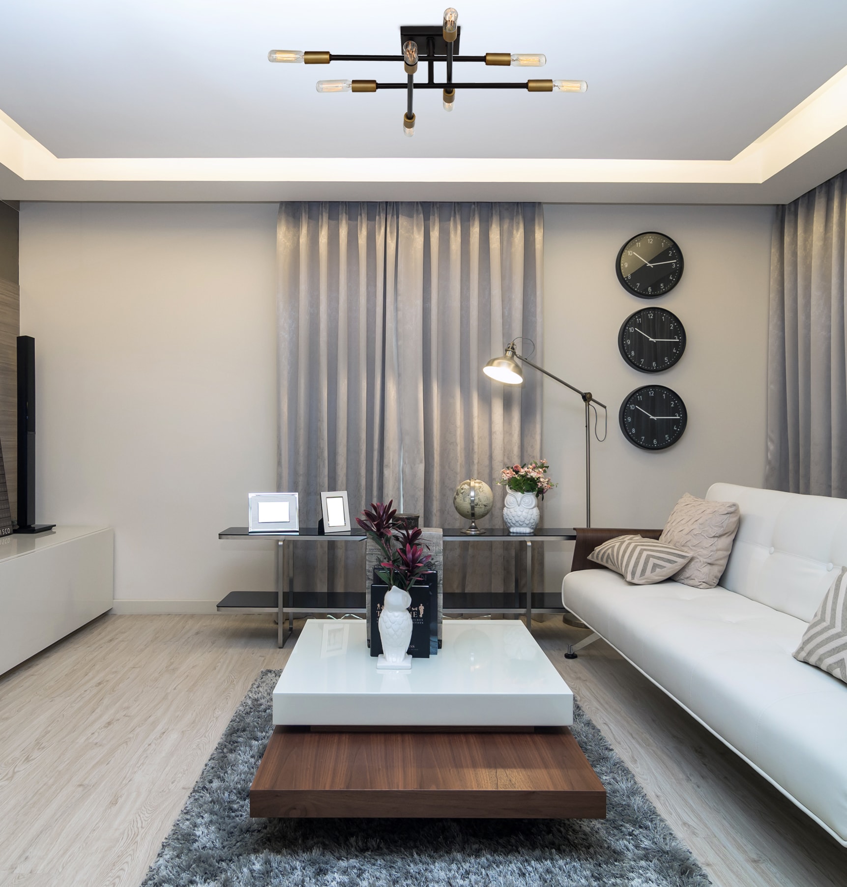 Bronze and Brass 8-Light Semi-Flush Mount Ceiling Fixture