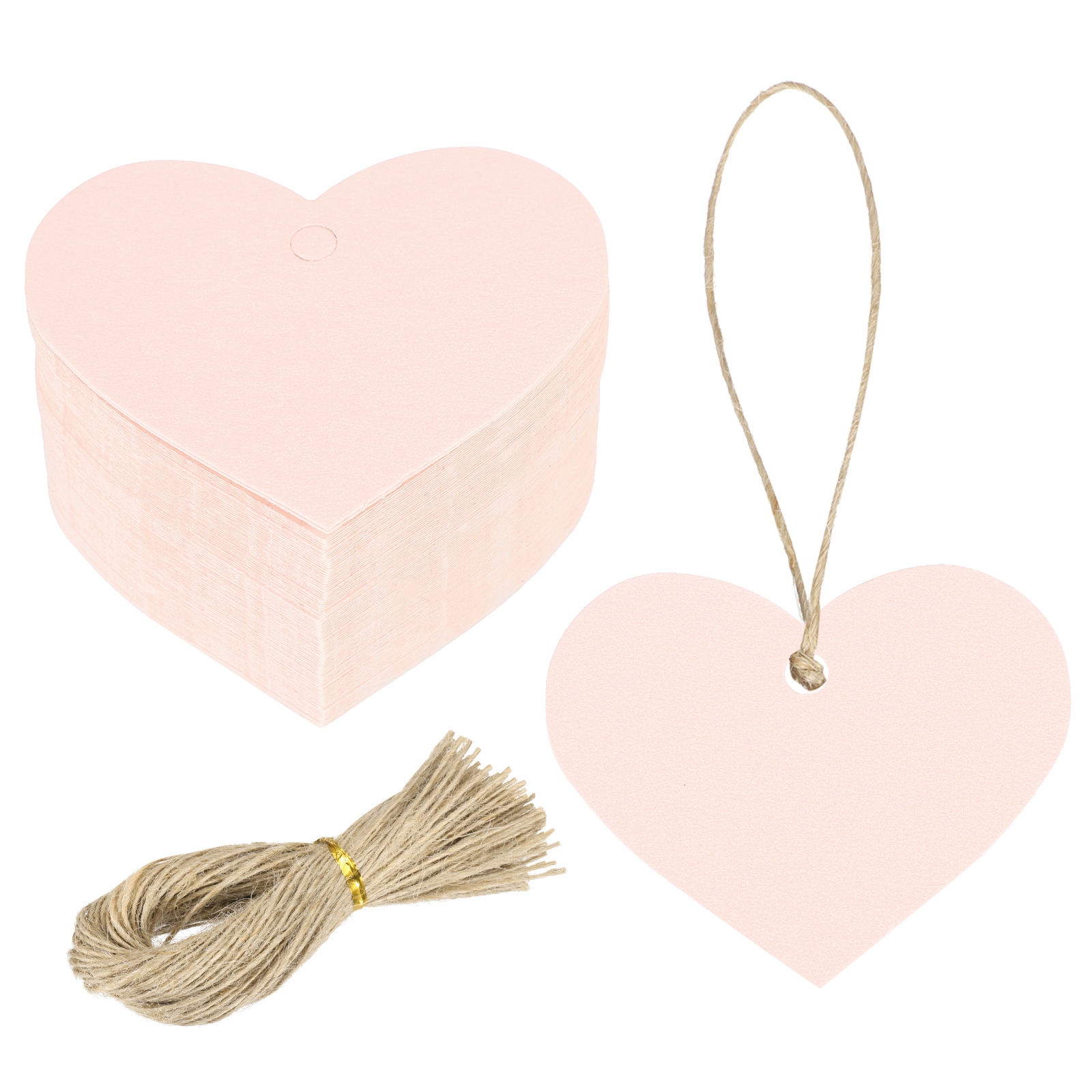 Unique Bargains 100Pcs Kraft Paper Tags with String 2.2 x 2.6 Inch Blank Hanging Labels Heart Shape Paper Labels Pink Tags for Price Tags Christmas DIY Crafts