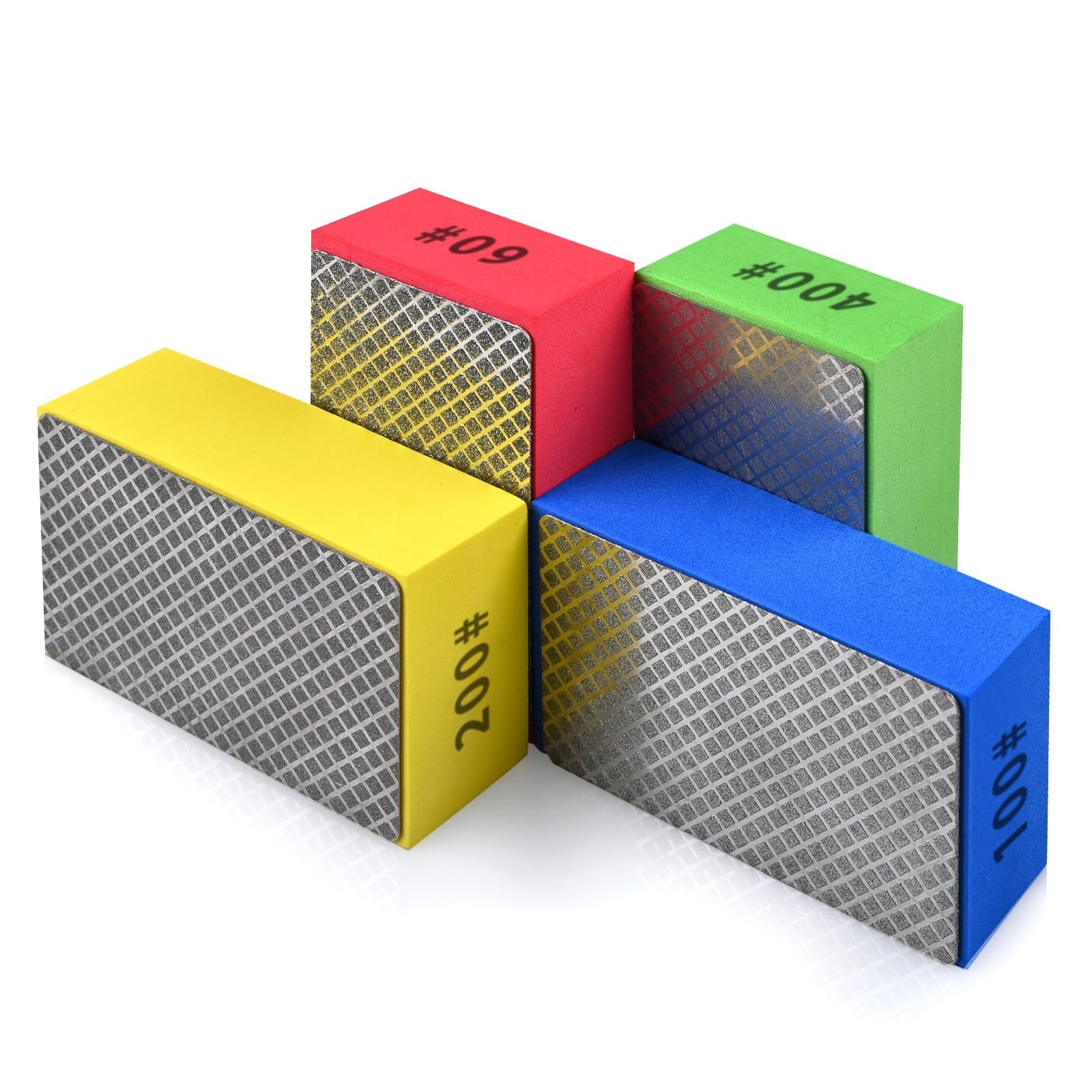 Etokfoks  4pcs Diamond Sponge Hand Polishing Pads for Wet Dry Sanding Stone Ceramic Tile Glass Metal 60 120 200 400