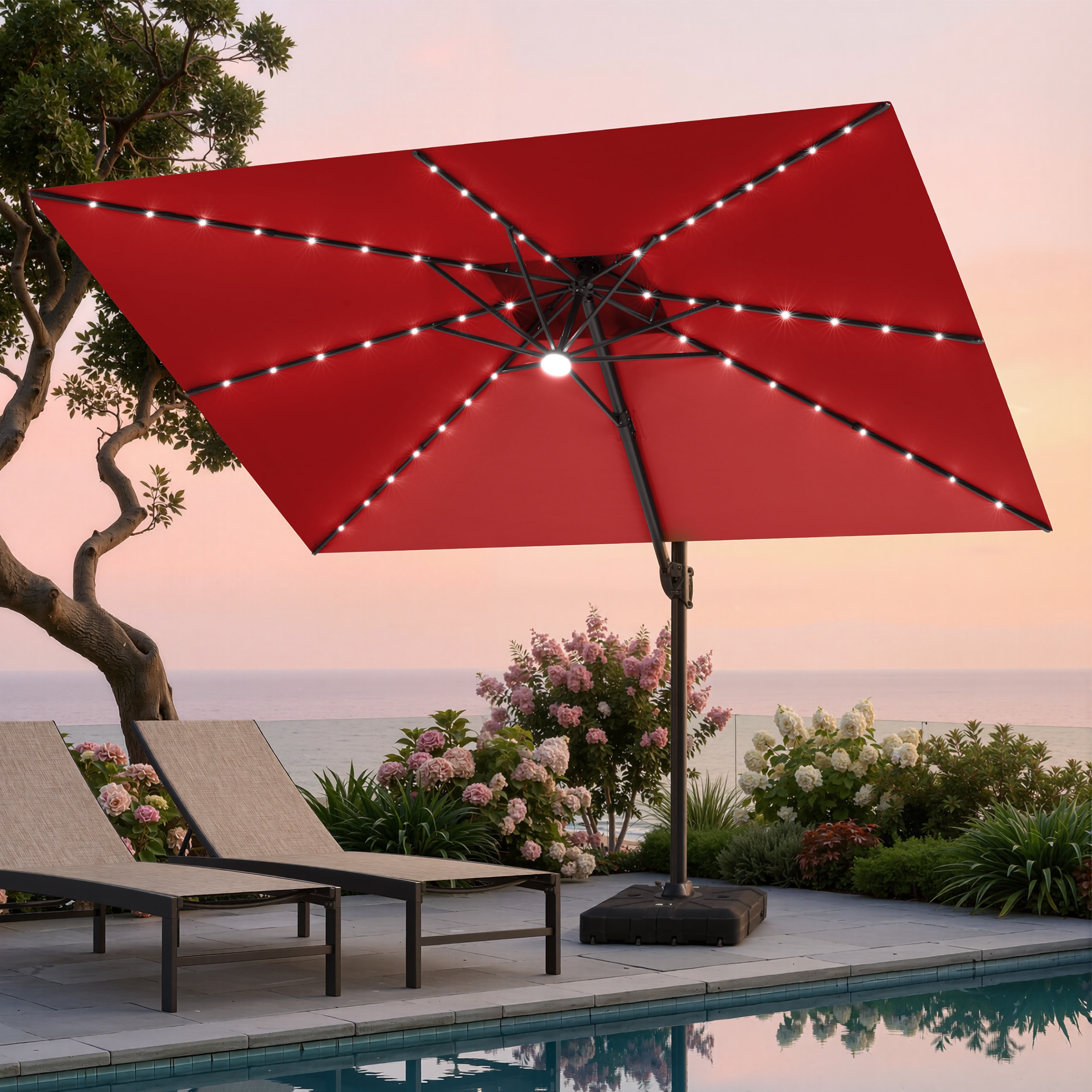 cantilever patio umbrellas with lights 10' Square Ultra Umbrella Stay protected in the shade with the polyester canopy that blocks that warm Deluxe 11' Sunbrella Fabric Solar