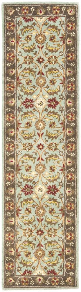 Elegant Heritage Blue & Brown Wool Runner Rug - 2'3" X 12'