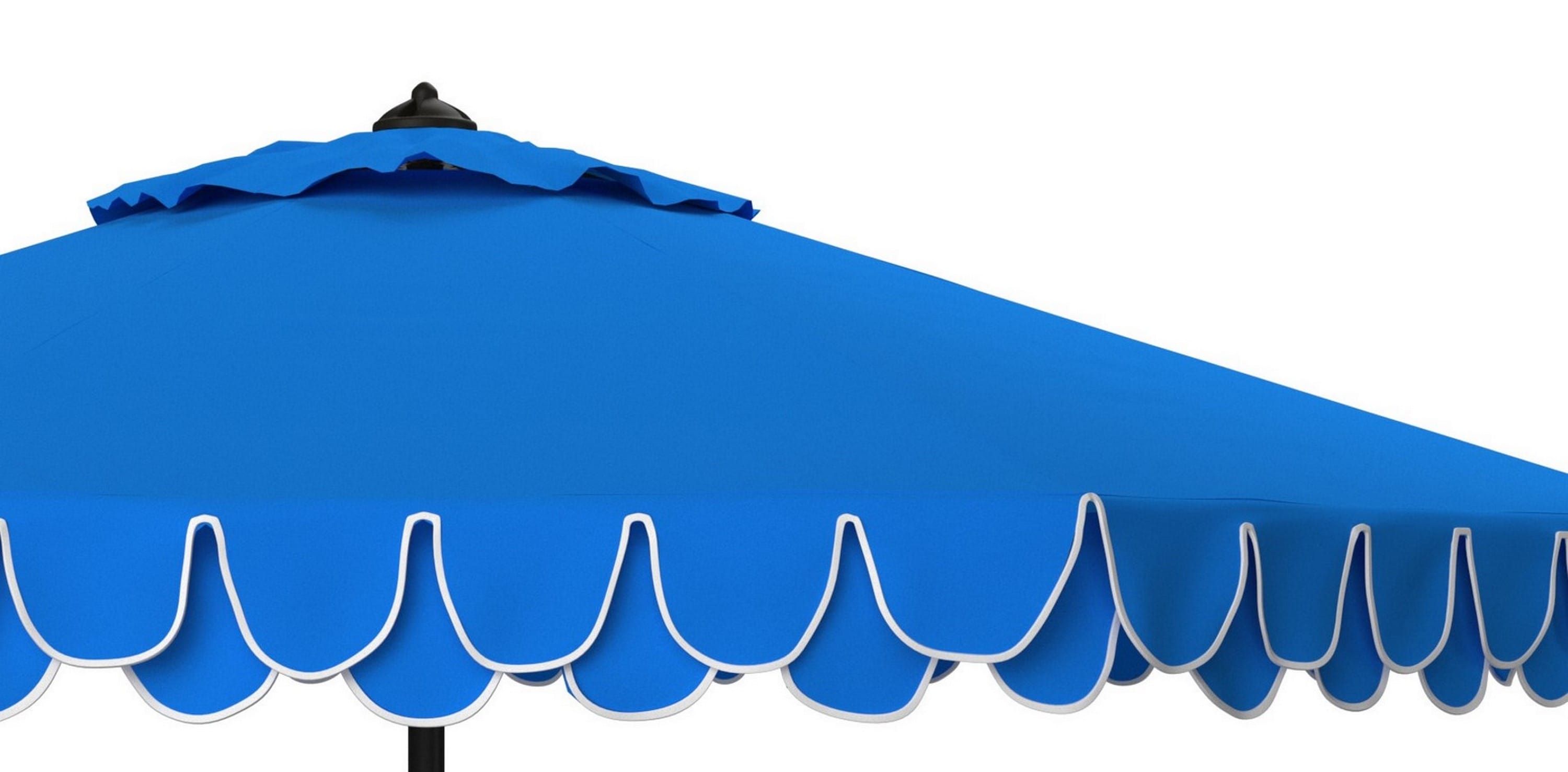 Navy and White 9ft Auto Tilt Patio Umbrella with Scalloped Edges