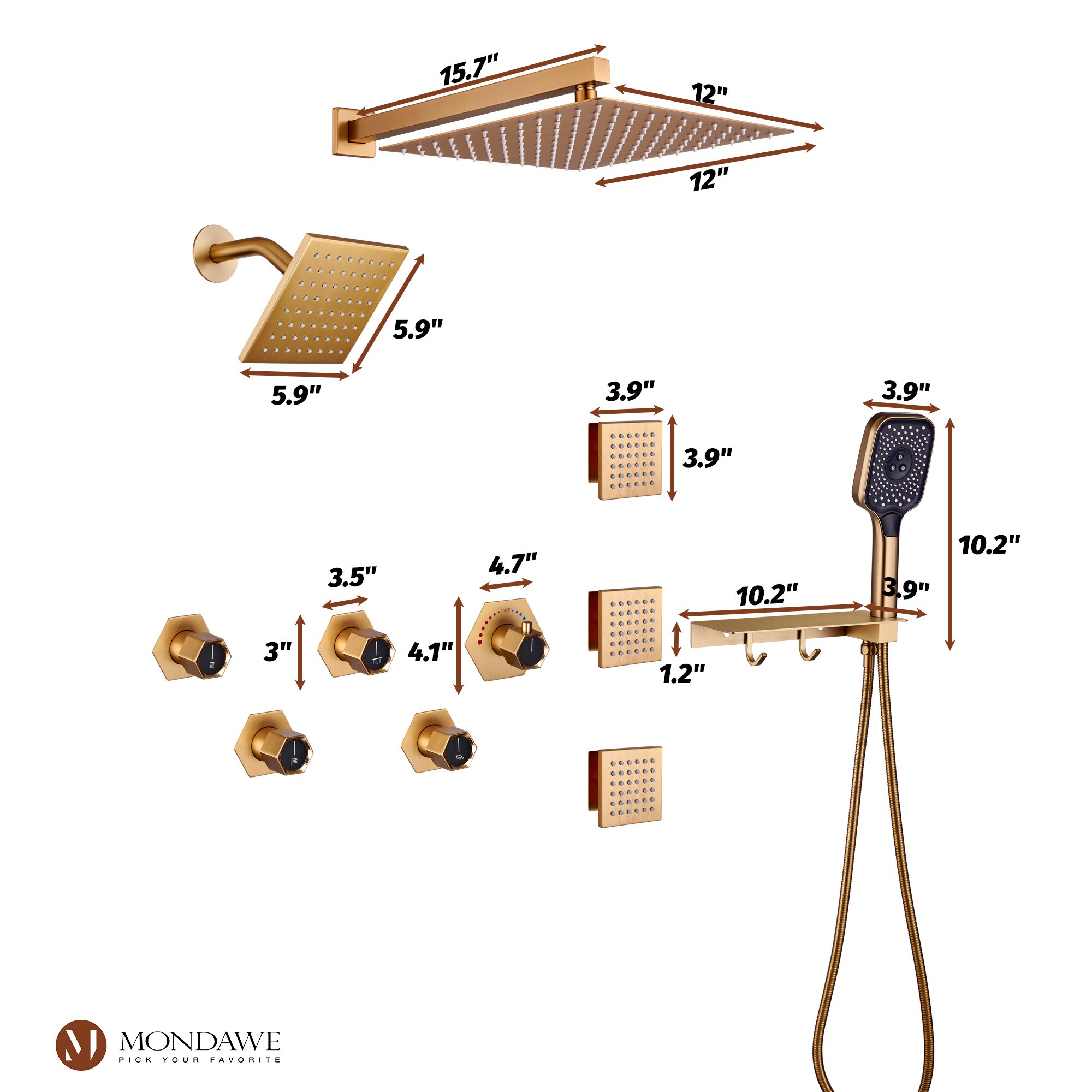 Mondawe MOSL041-16MB Showerhead-Bar-Panels - View #11