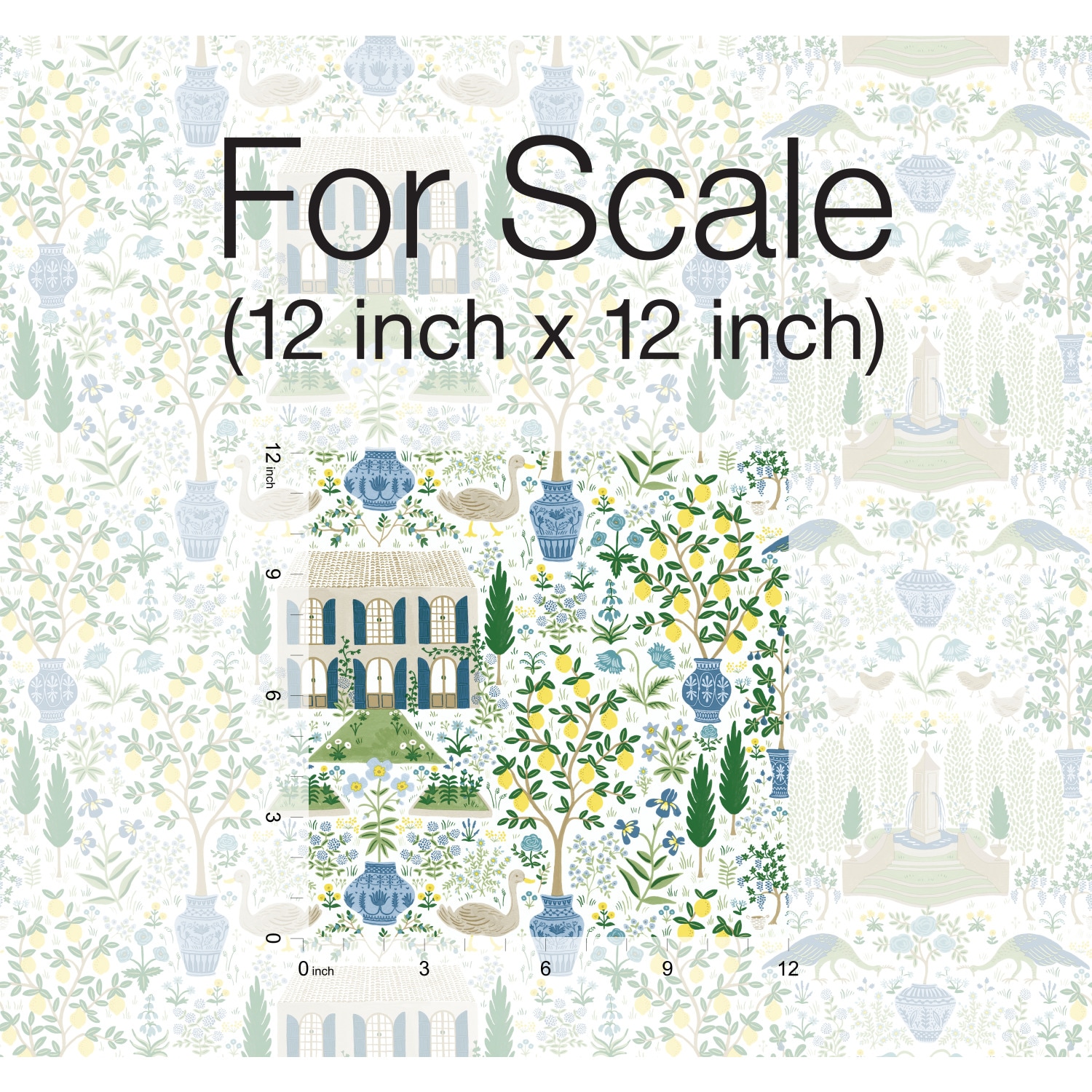 Blue and Green French Farmhouse Pattern Wallpaper Roll
