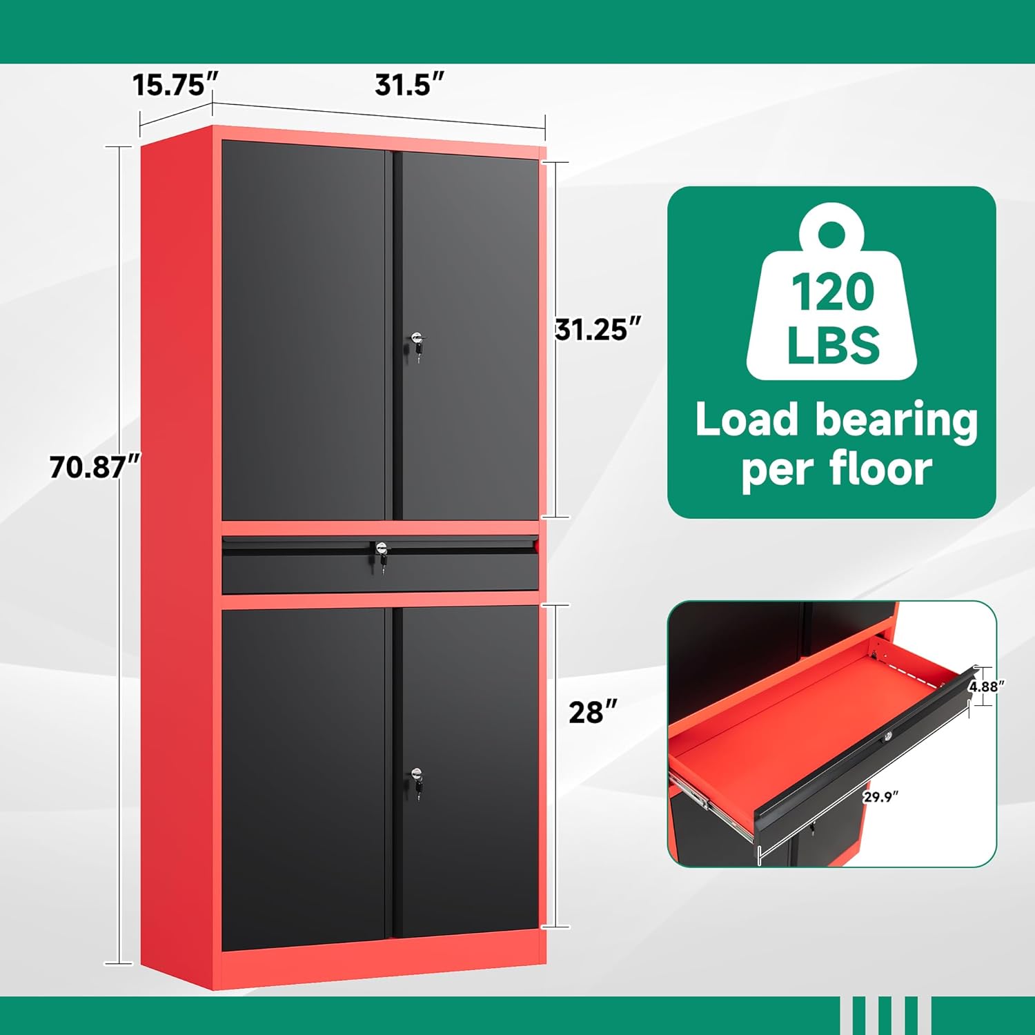 Letaya Metal Garage Storage Cabinet with Drawer 4 Door Tool