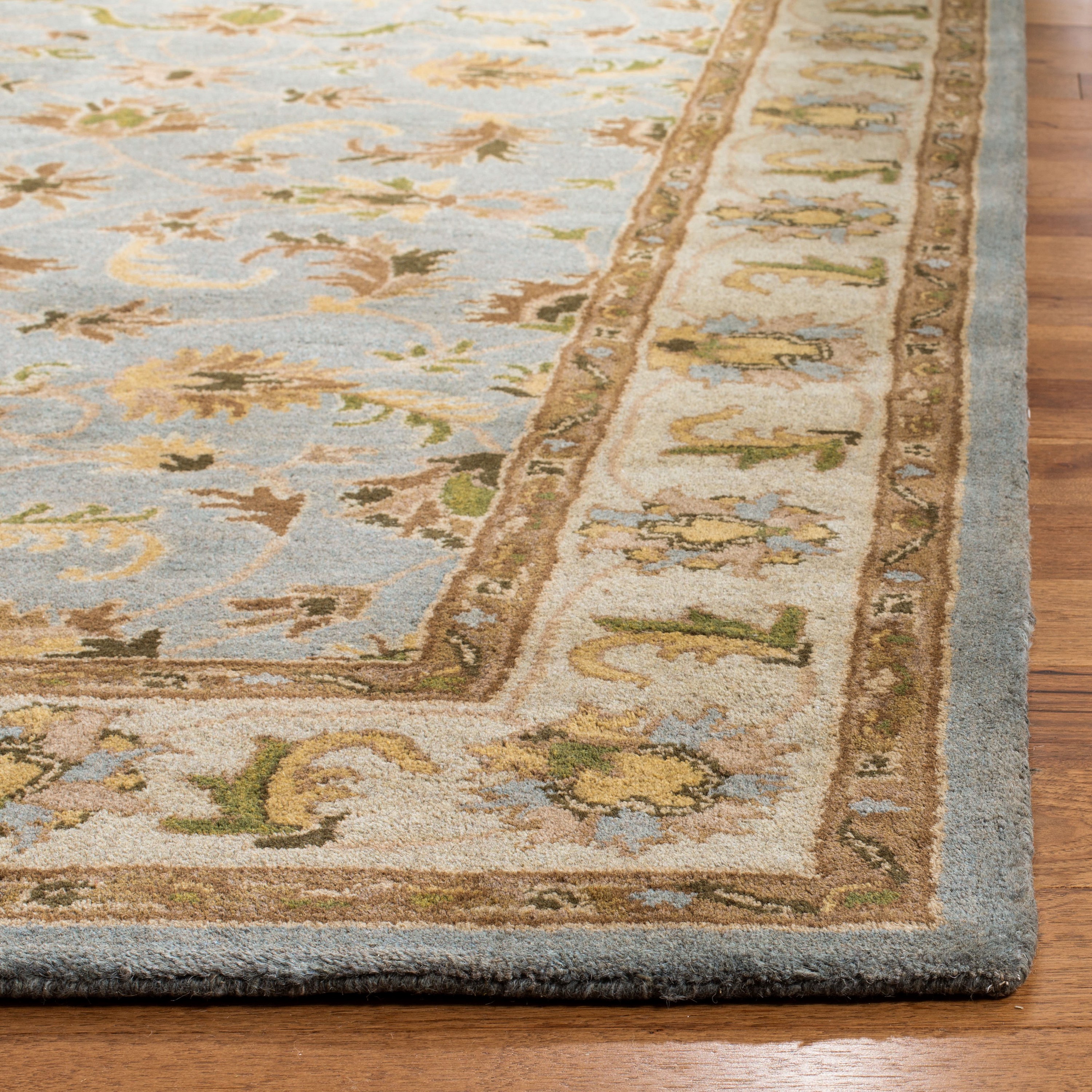 Handmade Light Blue Premium Wool Square Area Rug 8'