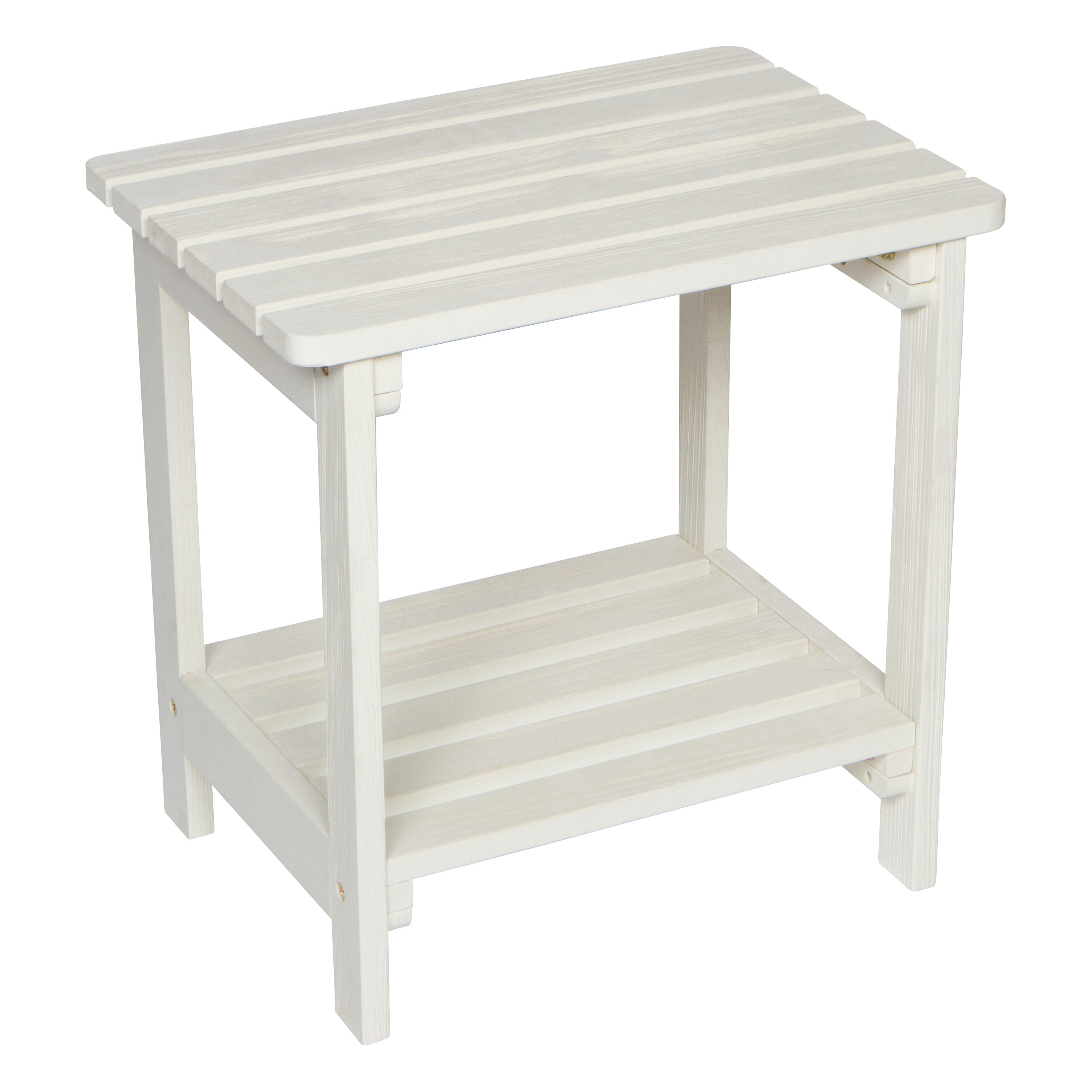 Eggshell White Cedar Wood Rectangular Side Table with Shelf