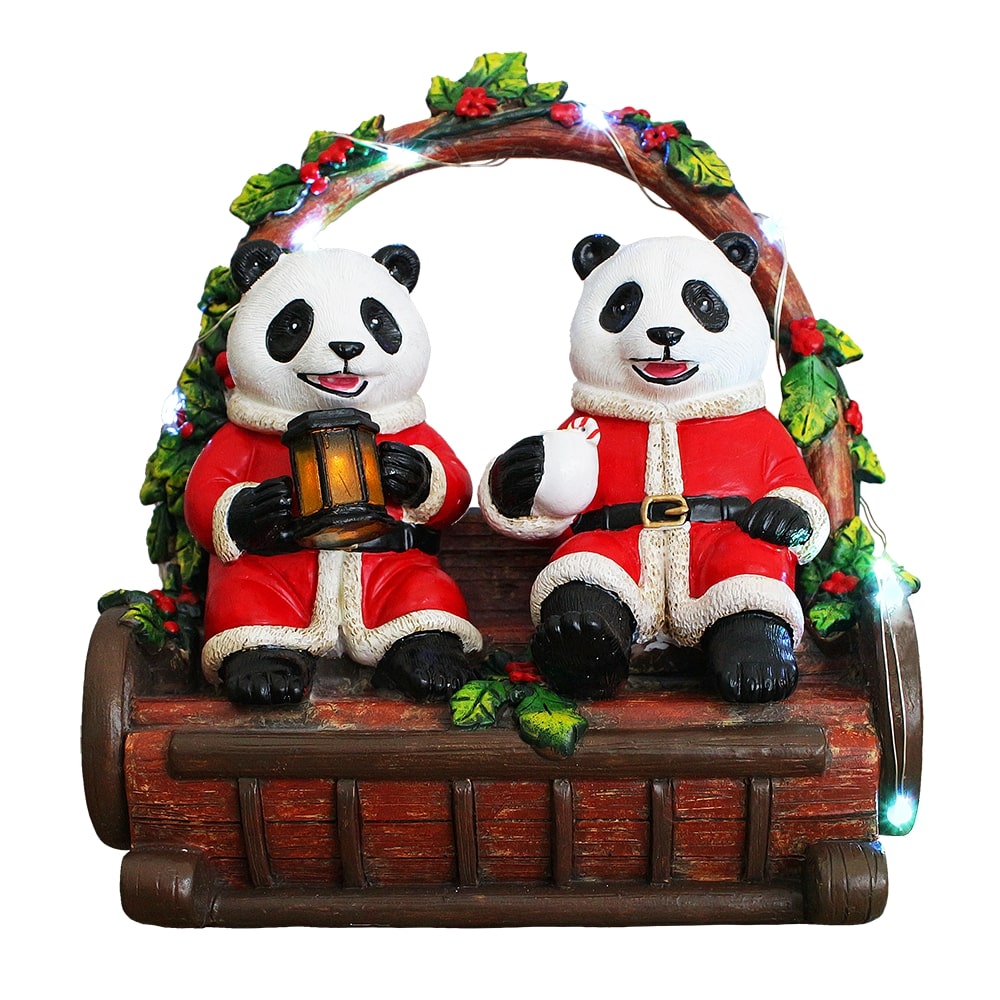 OrnamentallyYou Nostalgic Panda Duo Festive Lighted Figurine 6-in LED Christmas Bear Statue #RSTATUE1041