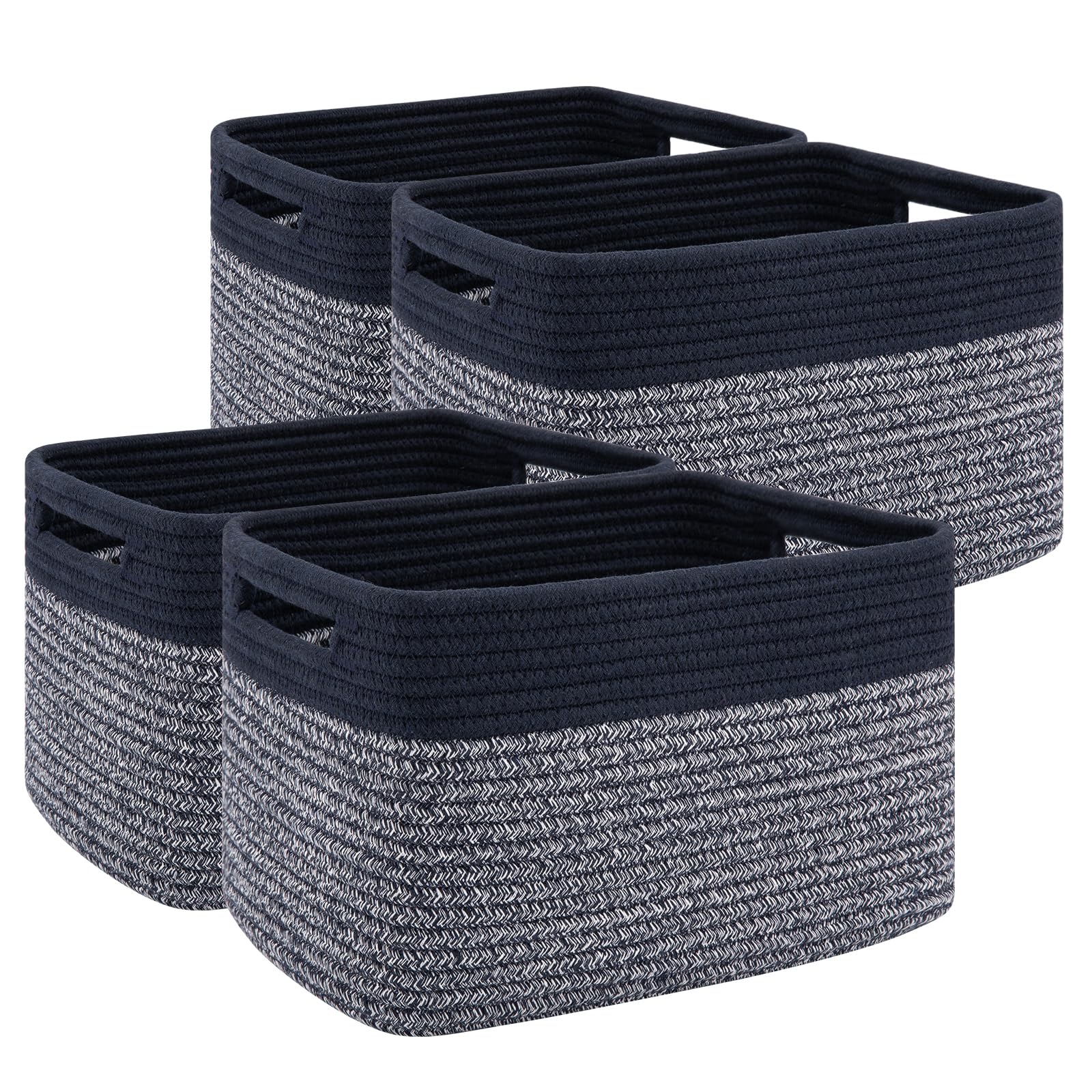 PIGFDK Blue and Grey 4 Pack Cotton Rope Storage Baskets Woven Shelf Organizer For Books Towels Clothes