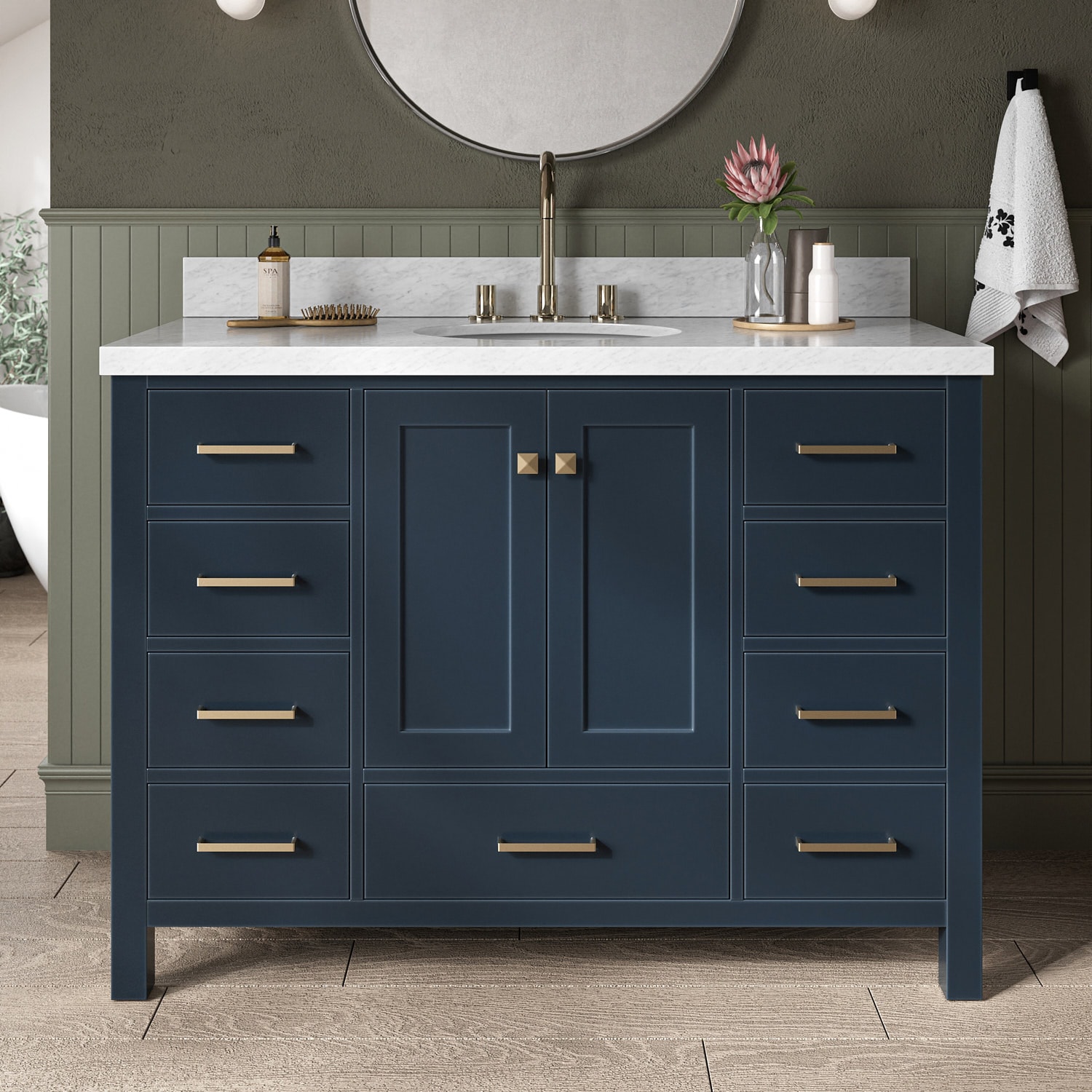 ARIEL A049S-VO-MNB Cambridge 49-in Midnight Blue Undermount Single sink Bathroom Vanity with Carrara White Marble Natural marble Top