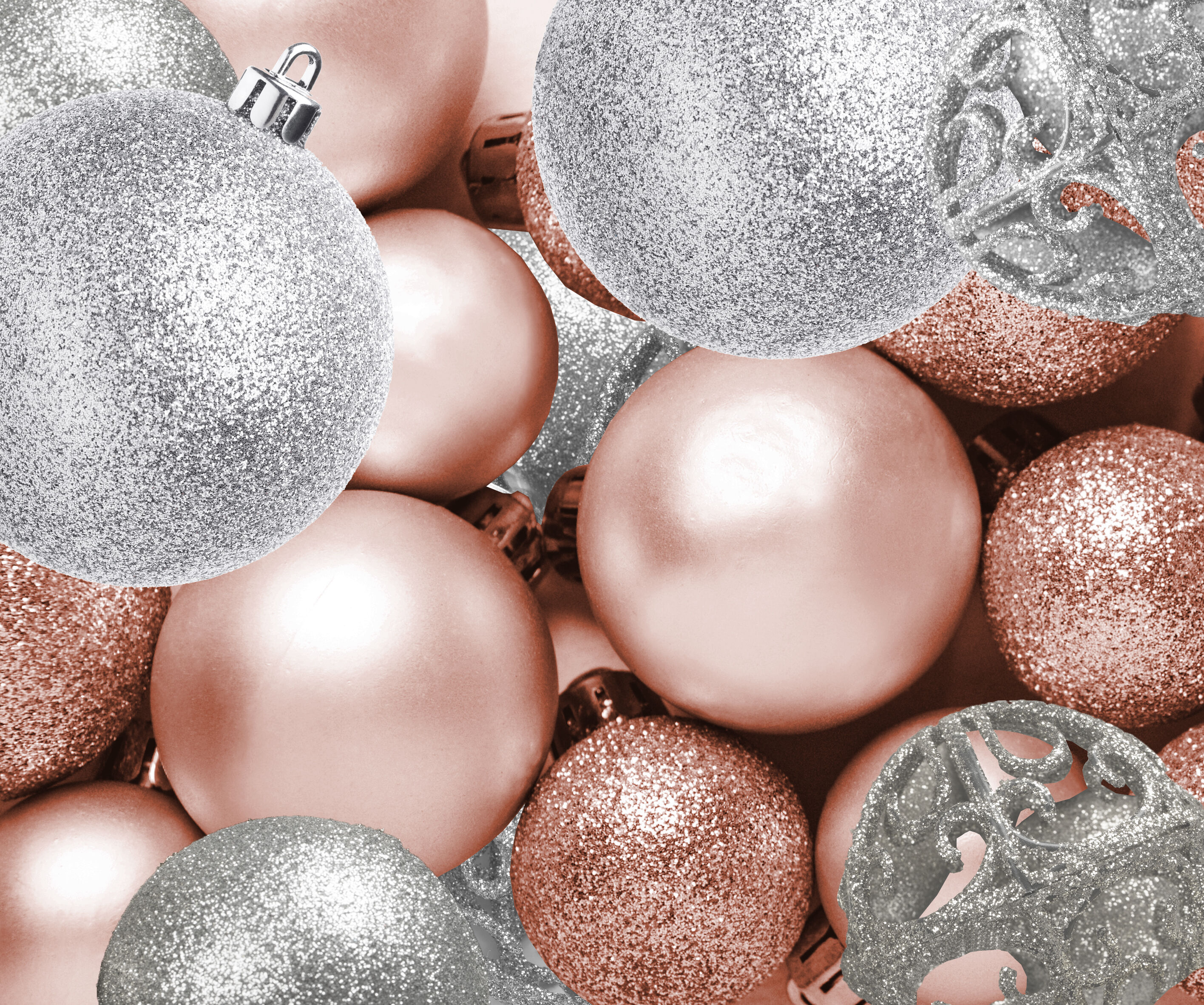 Rose Gold and Silver Shatterproof Christmas Ornament Set with Metal Hooks