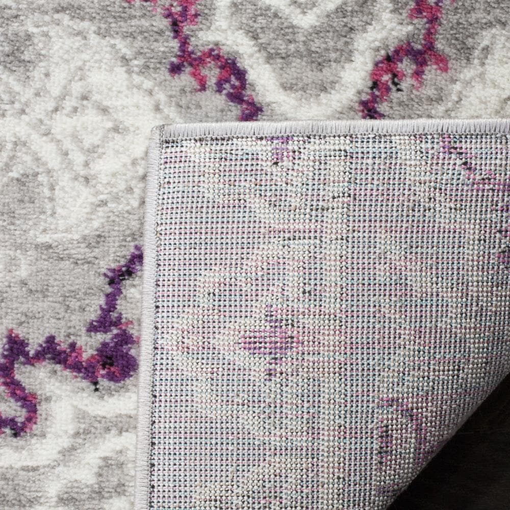 Gray and Pink Floral Synthetic 5' x 7' Area Rug