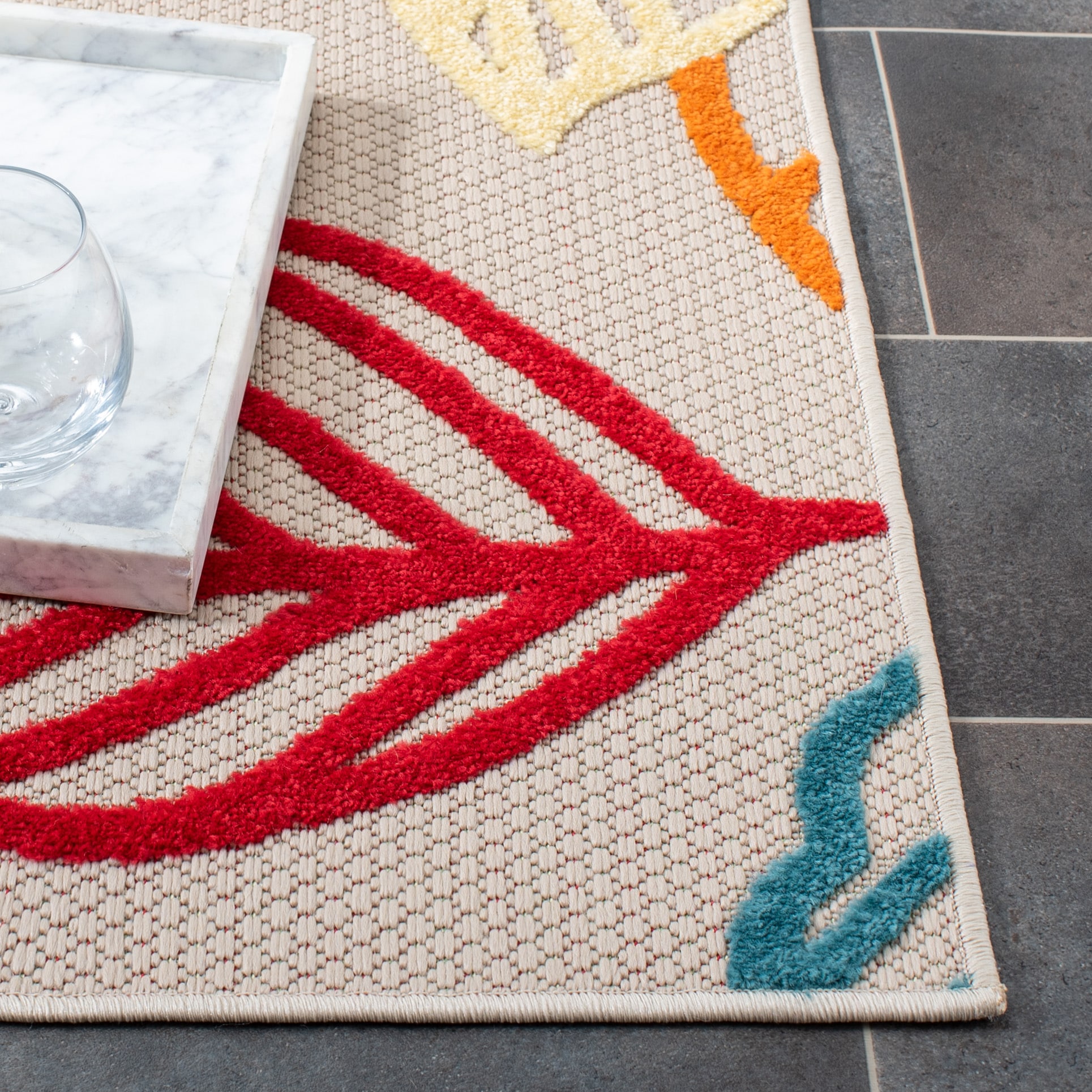 Ivory and Multicolor Floral Synthetic Rectangular Area Rug
