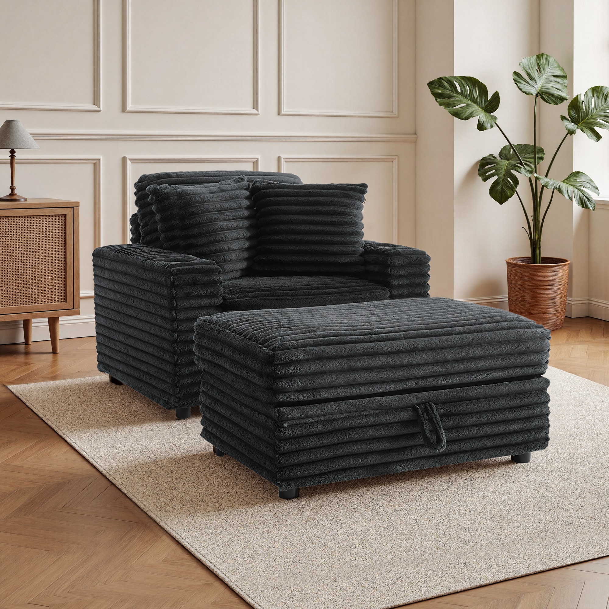 Dreamsidea - Chaise Lounge Chair - Faux Fur Upholstered with Storage Cup Holder and Two Pillows f...
