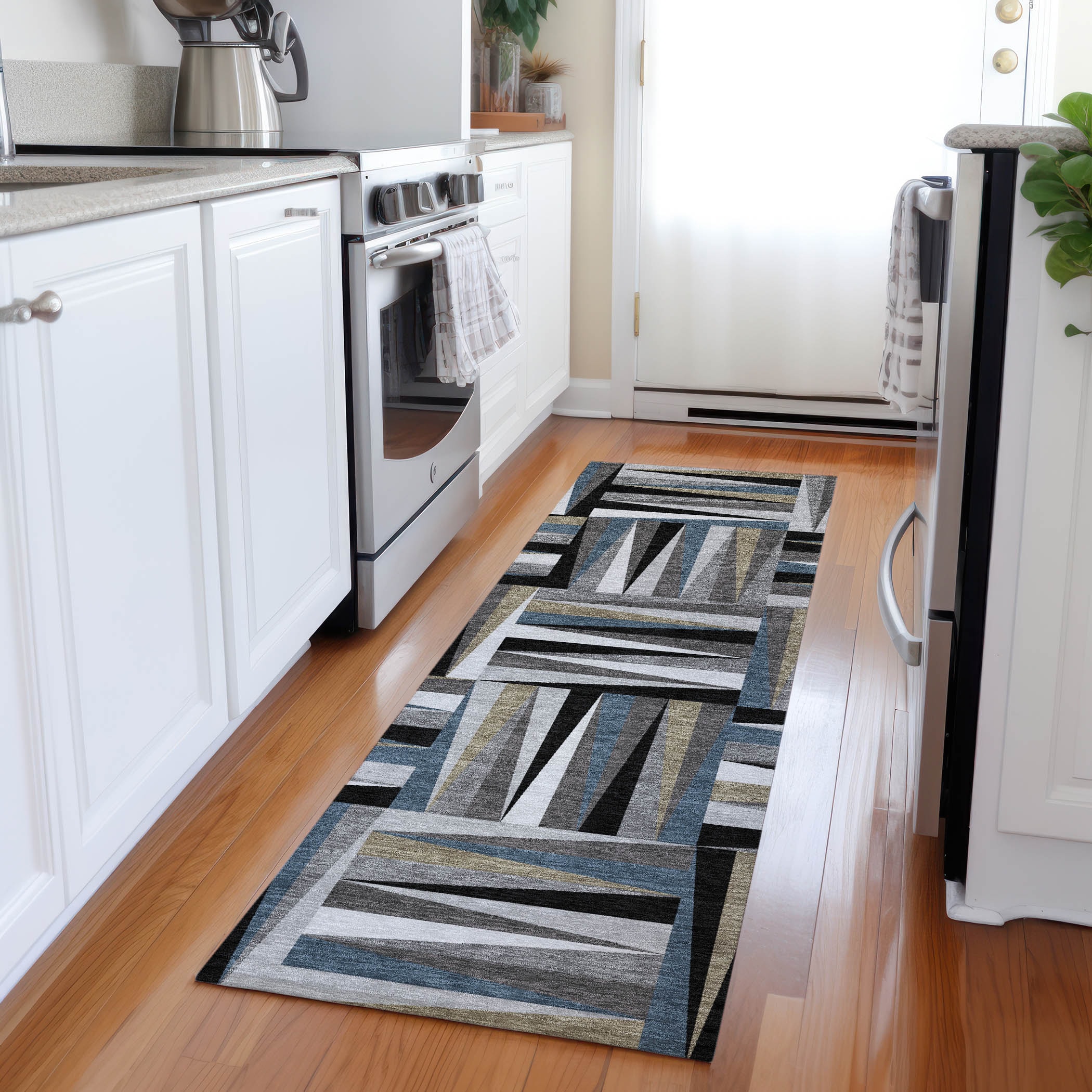 Addison Rugs ACN1012BK2X8 Chantille ACN1012BK 2 x 7 (ft) Polyester Black Rectangular Indoor/Outdoor Geometric Machine washable Runner rug