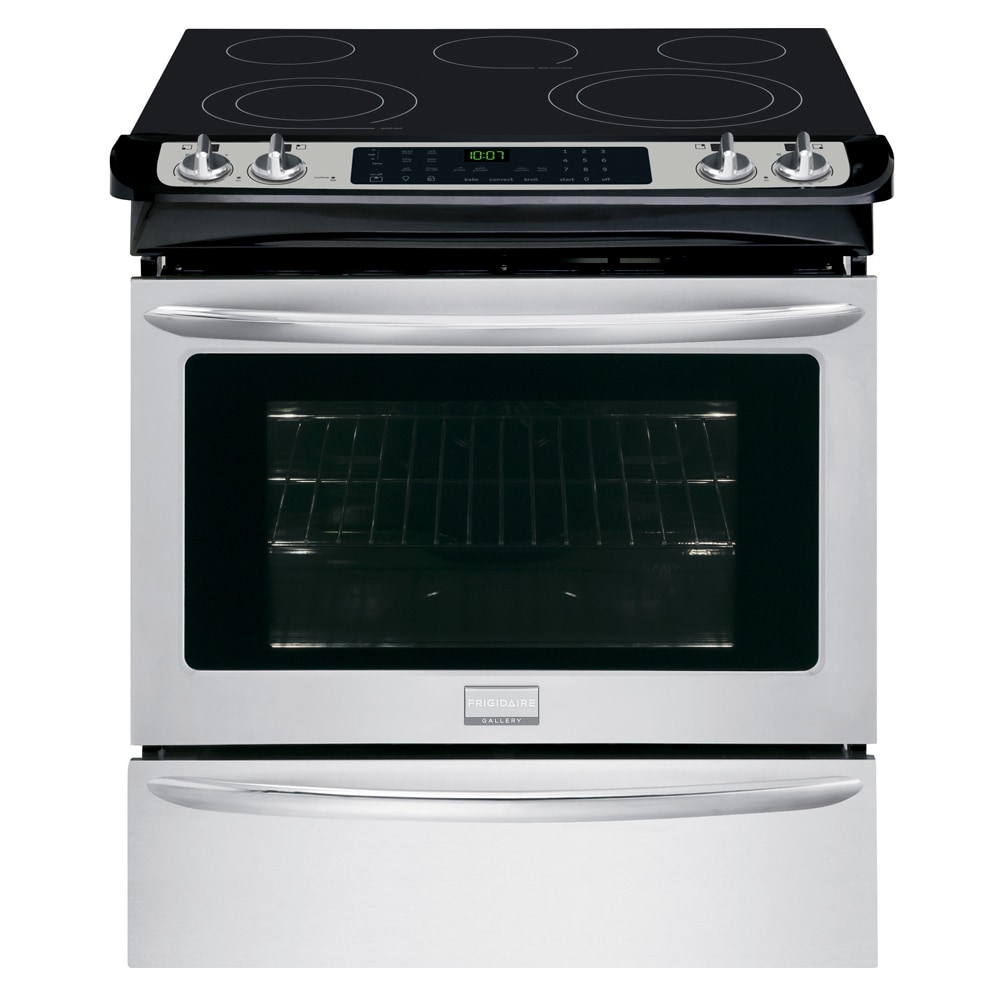 Frigidaire FGES3065PF Gallery 30-in Glass Top 5 Elements 4.6-cu ft Self-Cleaning Convection Oven Slide-in Electric Range (Stainless Steel)