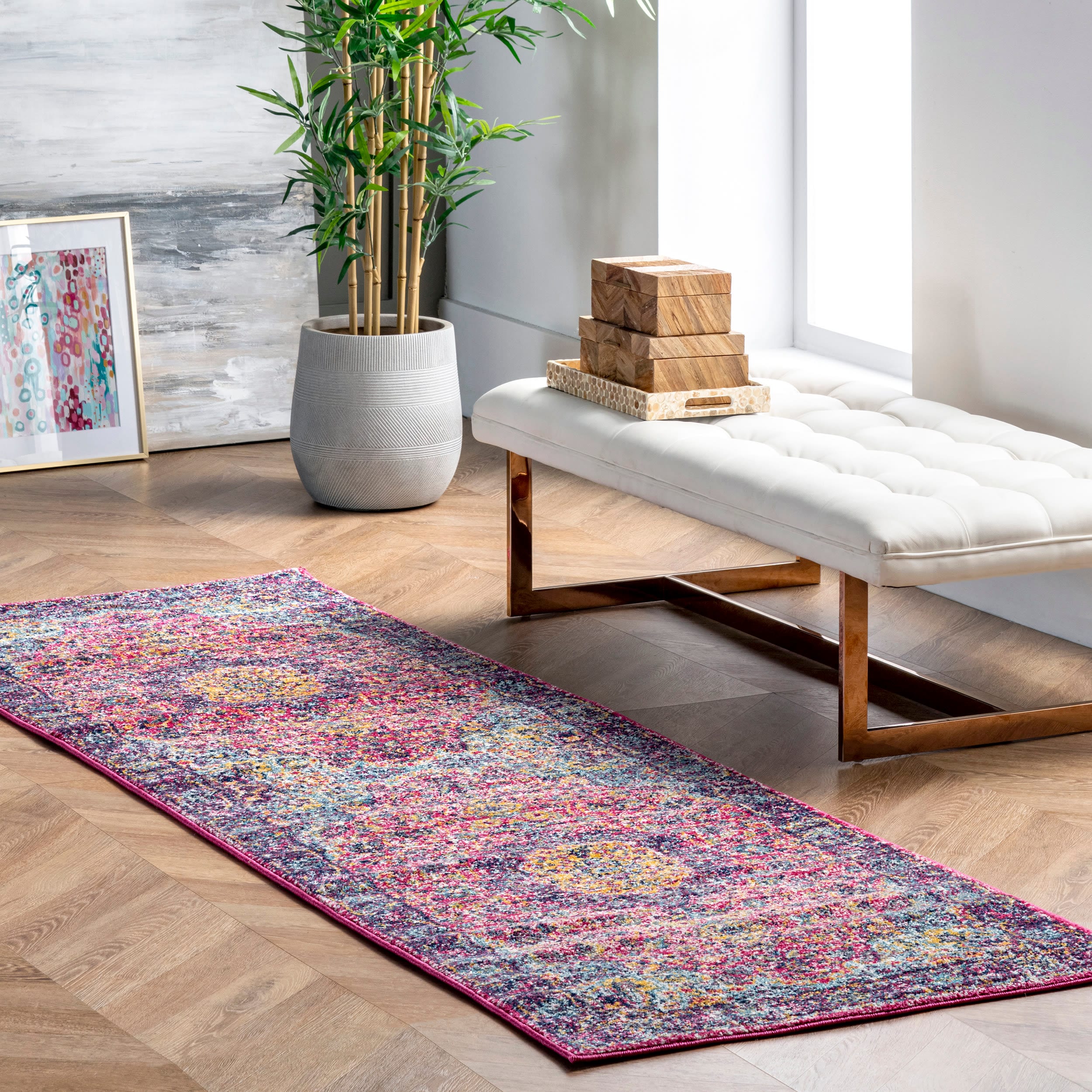 nuLOOM RZBD07D-2808 Verona 2 x 8 (ft) Polypropylene Pink Rectangular Indoor Distressed/Overdyed Runner rug