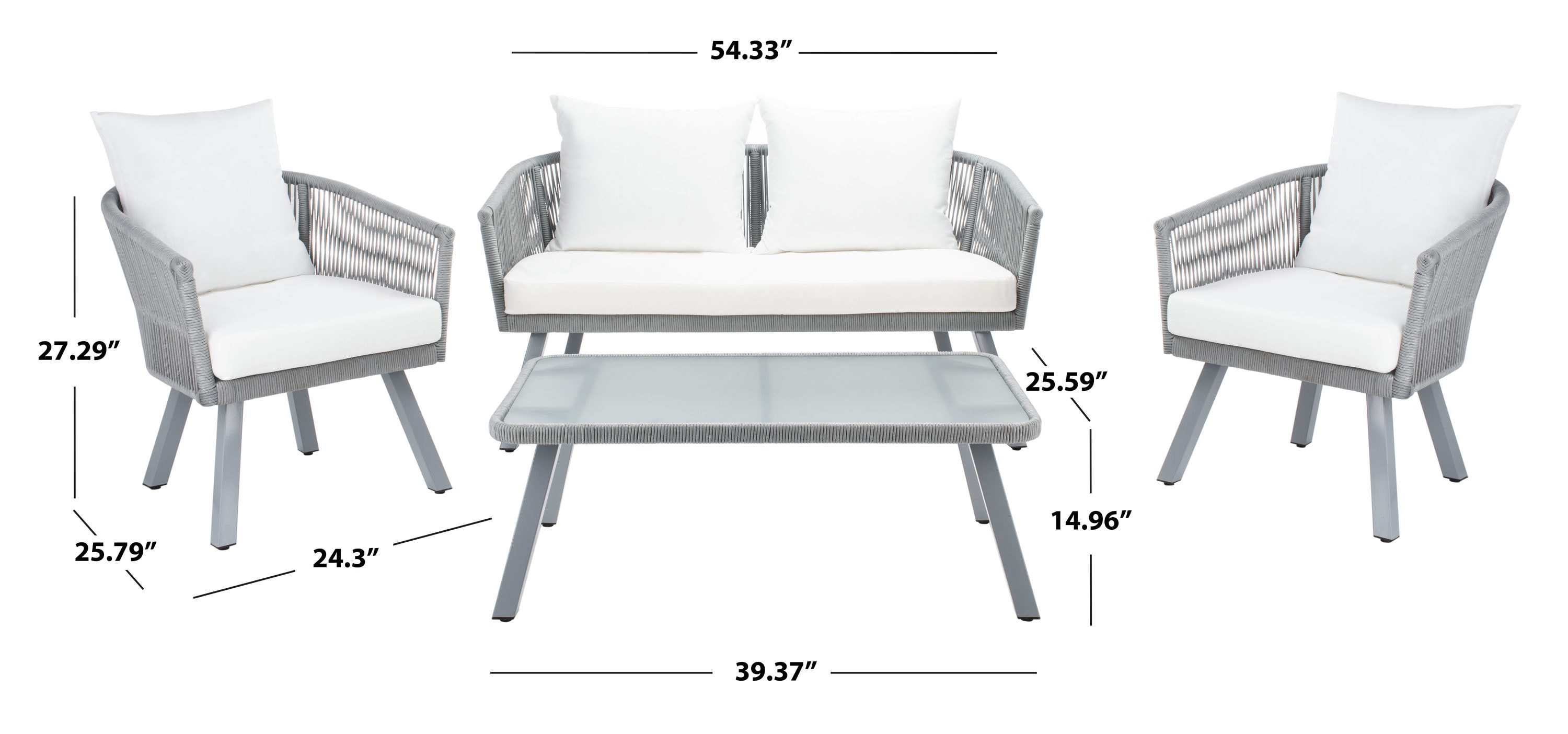 Belmi 4-Piece Grey/Beige Rope-Detailed Outdoor Patio Set