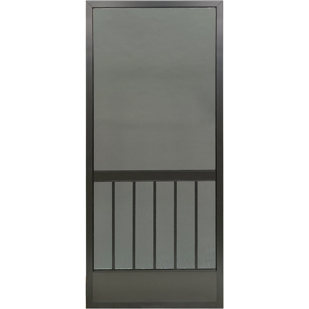 PCA Universal reversible 36-in W x 80-in H x 1.375-in T Bronze Single Hinged Aluminum Screen door with (Handle Included)