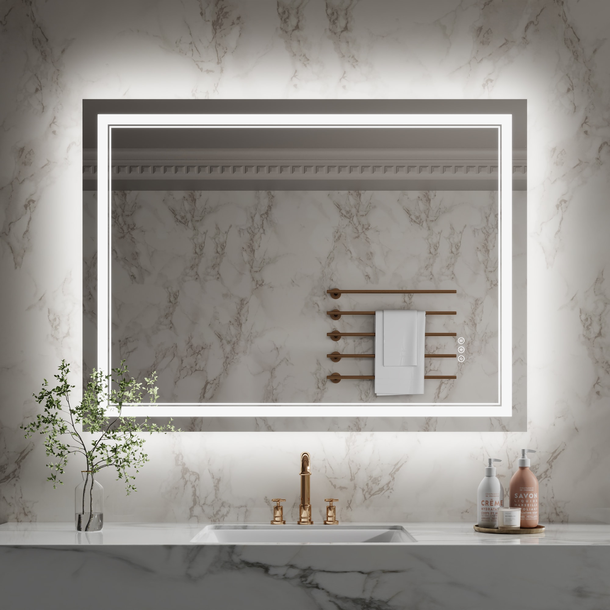 ExBrite TFBM3648 MARVEL 48-in x 36-in Polished Frameless Rectangle Dimmable LED Lighted Fog Free Bathroom Vanity Mirror ( Bright White )