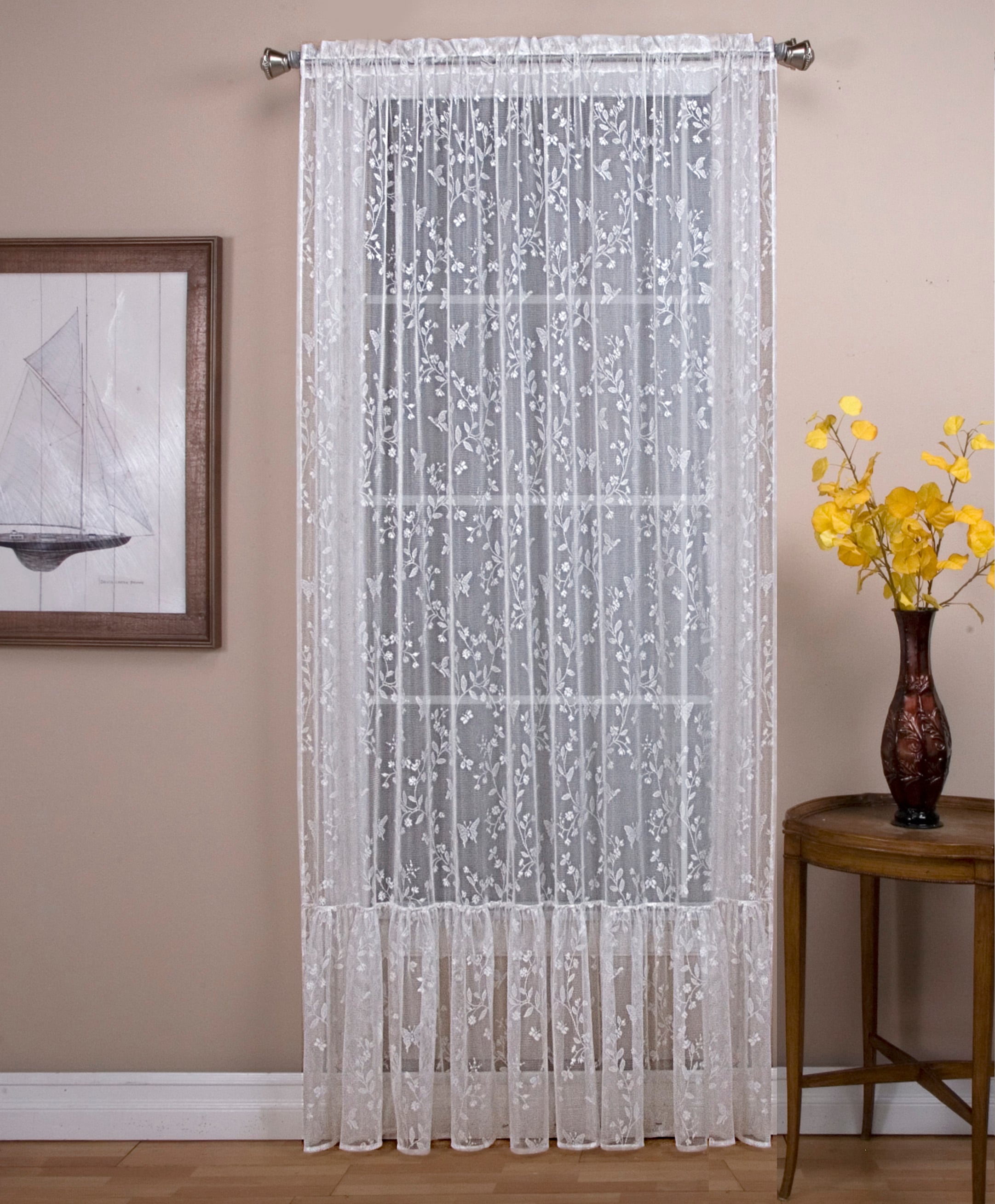 Ricardo Trading 96-in White Semi-sheer Rod Pocket Single Curtain Panel ...