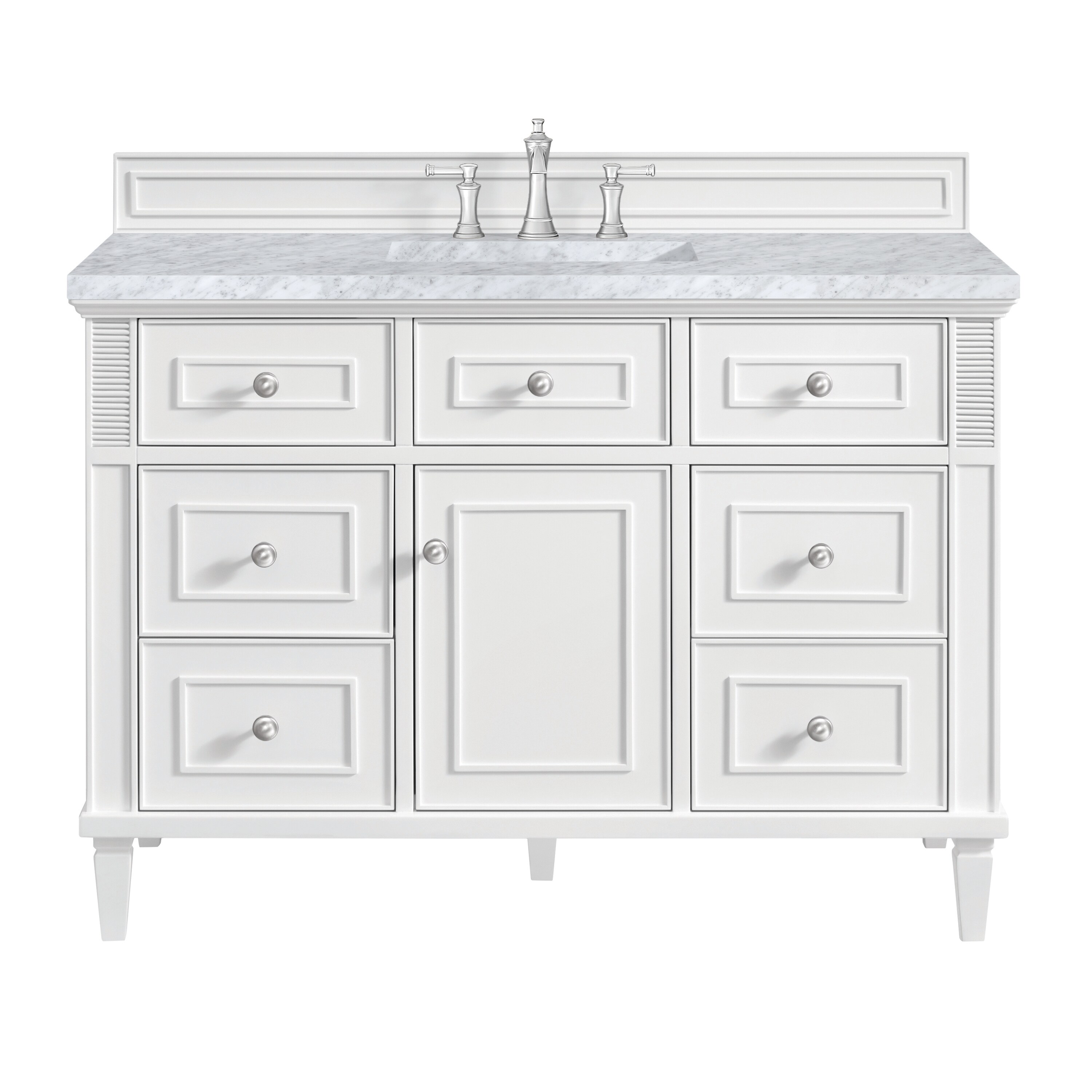 James Martin Vanities 424-V48-BW-3CAR Lorelai 48-in Bright White Undermount Single Sink Bathroom Vanity with Carrara Marble Top