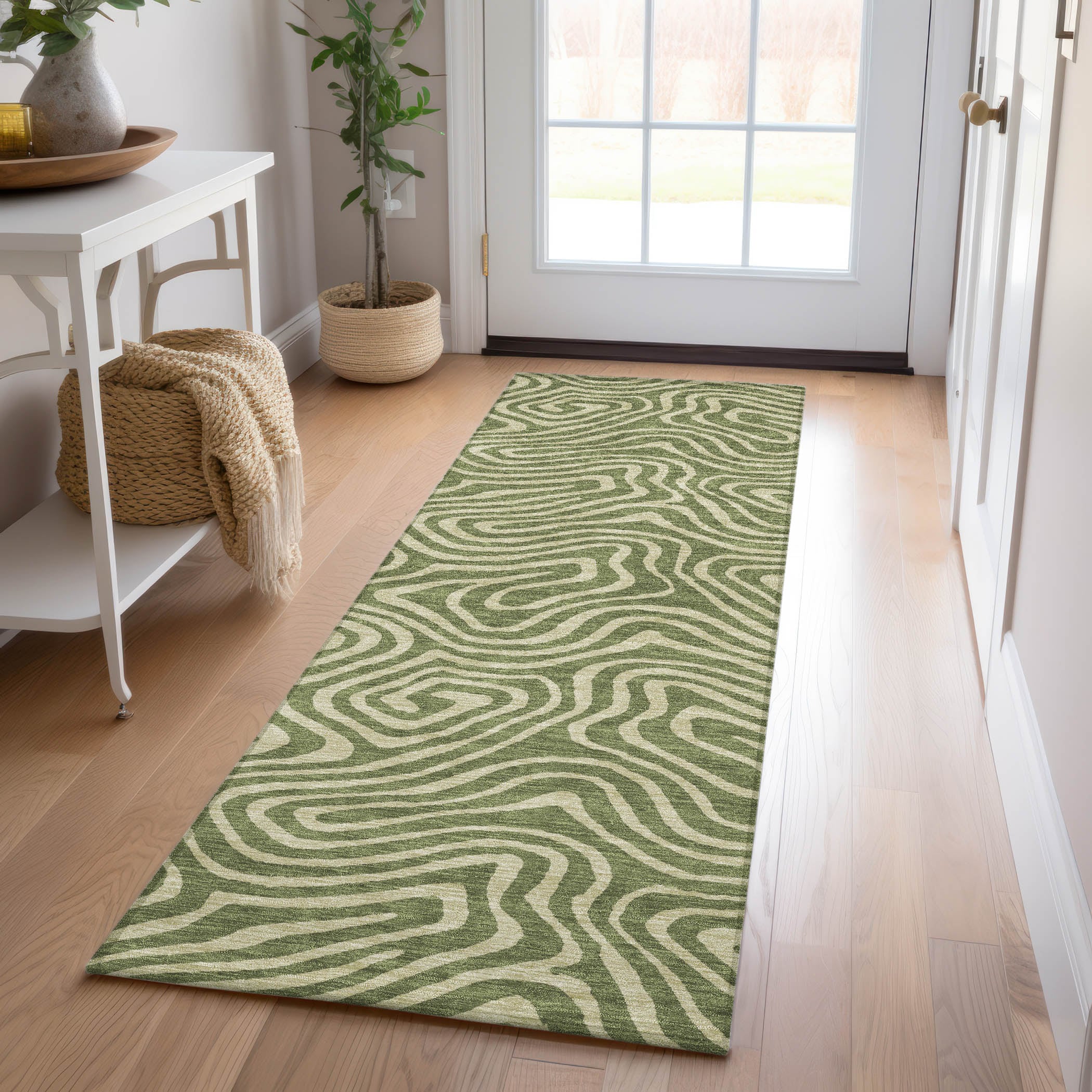 Addison Rugs ACN1020OL2X8 Chantille ACN1020OL 2 x 7 (ft) Polyester Olive Rectangular Indoor/Outdoor Geometric Machine washable Runner rug