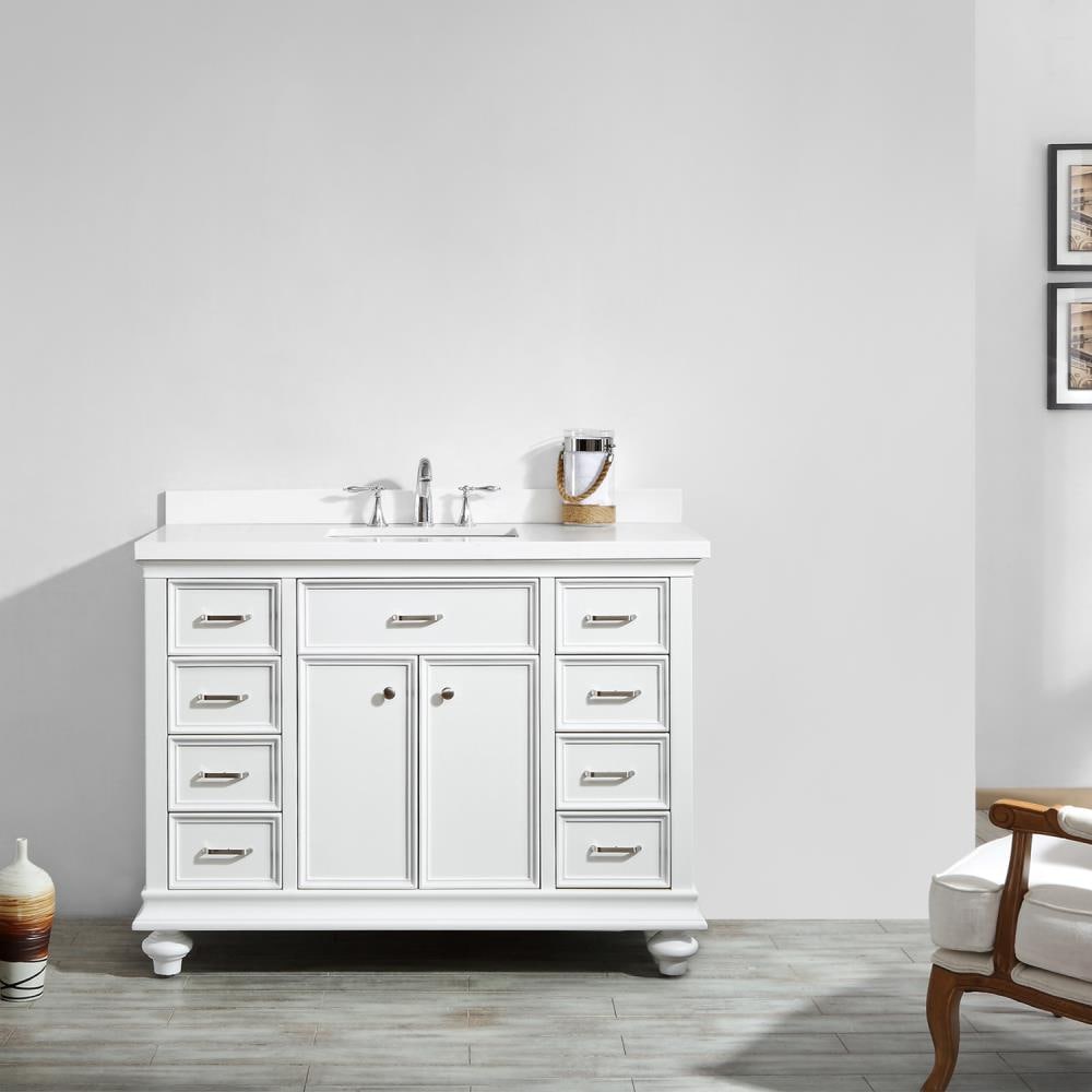 Vinnova 735048-WH-CQS-NM Charlotte 48-in White Undermount Single sink Bathroom Vanity with White Engineered stone Top